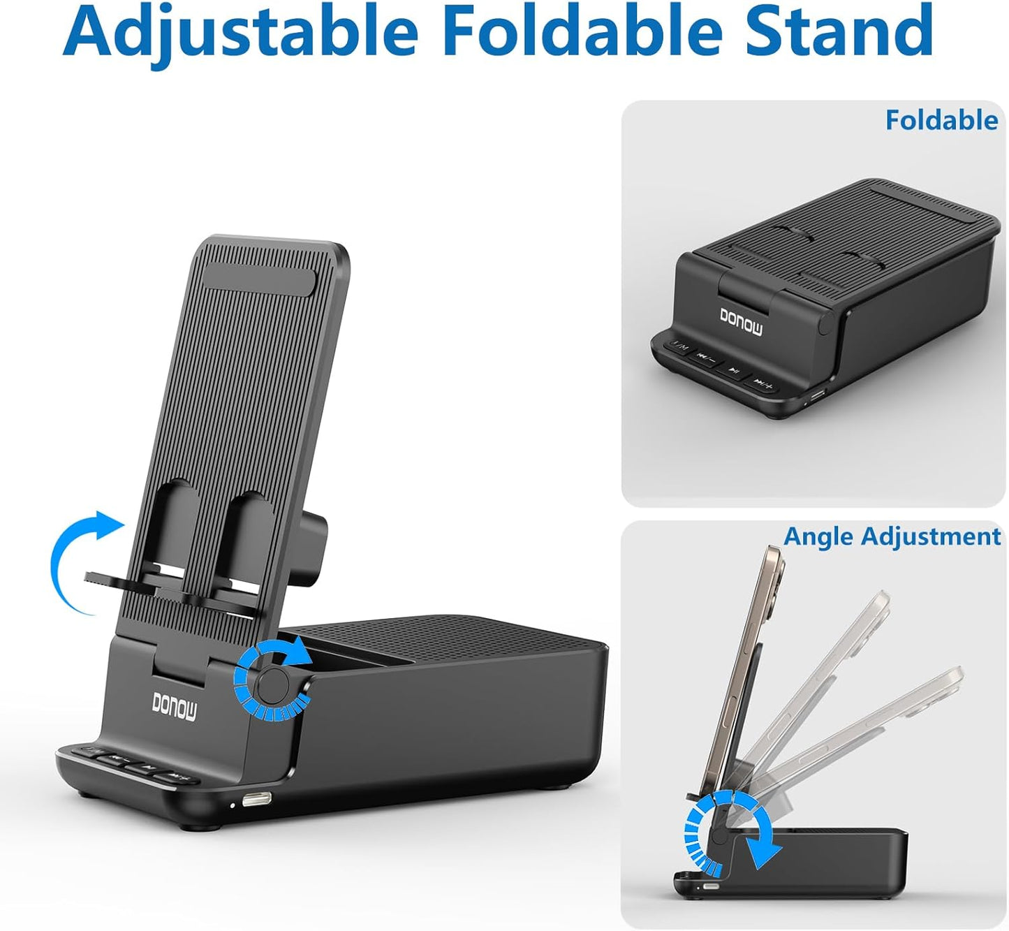 DONOW Wireless Induction Bluetooth Speaker with Cell Phone Stand, HD Surround Stereo Sound Foldable Phone Holder