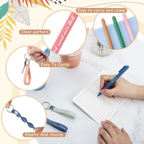 Hollowfly 24 Sets / 96 Pcs Inspirational Gifts Bulk for Employee Appreciation, 24 oz Plastic Cups and Pens Notebooks Keychains Set, Group Gifts for Office Staff Coworkers (Morandi)