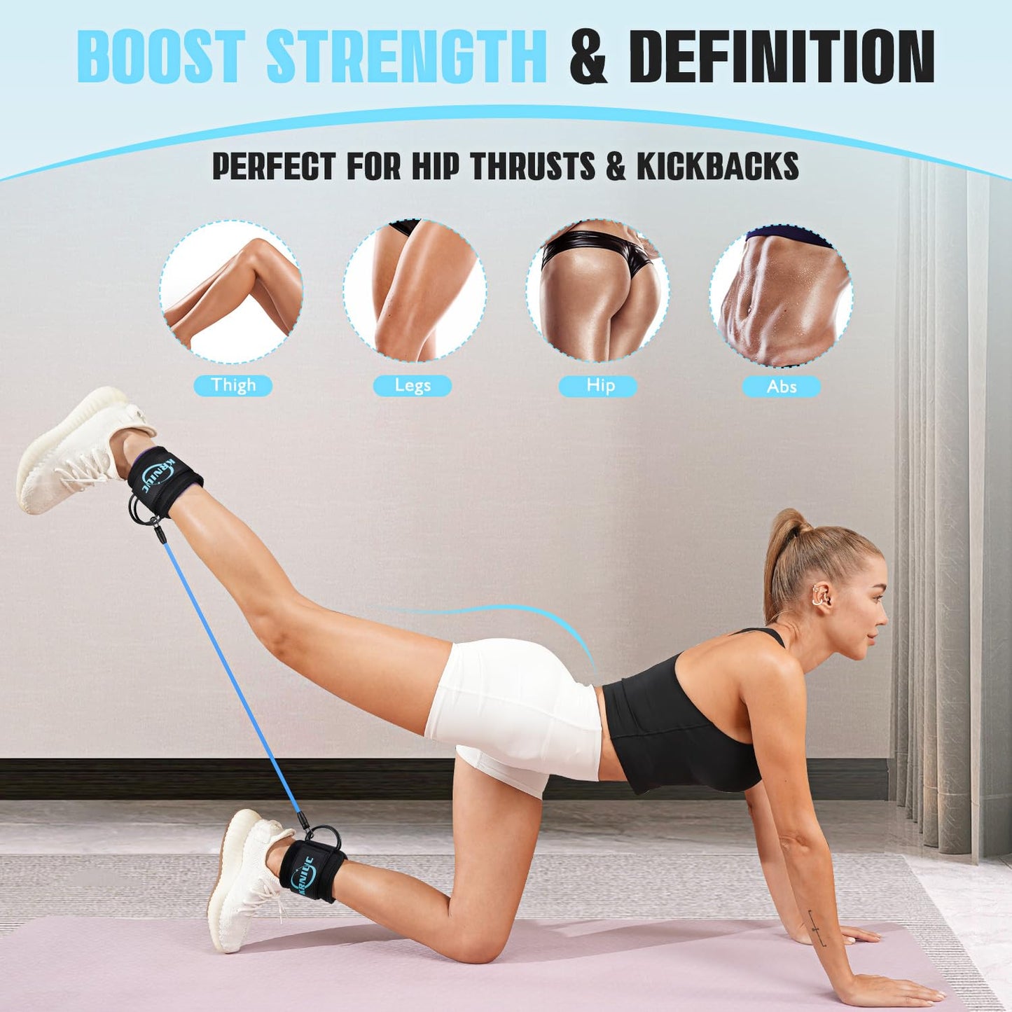 KRNIUC Ankle Resistance Bands, Home Gym Workout Equipment for Women Booty Workouts, Kickbacks, Hip, Leg and Glute Fitness, Includes Exercise Guide, Travel Pouch, Perfect for Home, Gym or Travel