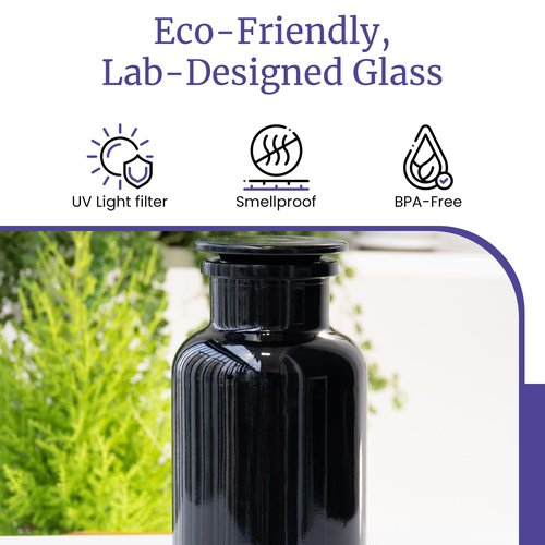 Infinity Jars 1L (34 Fl oz) Black Ultraviolet Blocking Glass Apothecary Jar Airtight Smell‑Proof Refillable Container for Herbs, Spices, Tea & Essential Oils 3-Pack