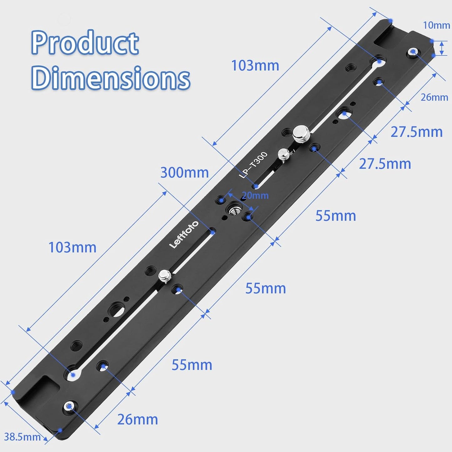 Leftfoto 300mm 1/4" 3/8" Dovetail Slide Rail,Arca Swiss Type Quick Release Plate with Locating Hole for ARRI,with More