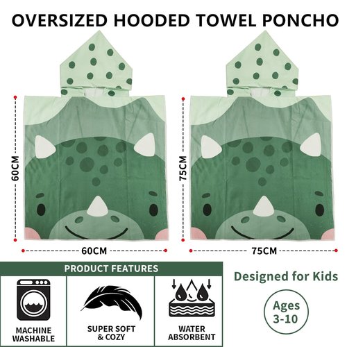 Athaelay Soft and Absorbant Kids Beach Towel Poncho Cute Stylish Cartoon Hippo Print Gift for Child Toddler
