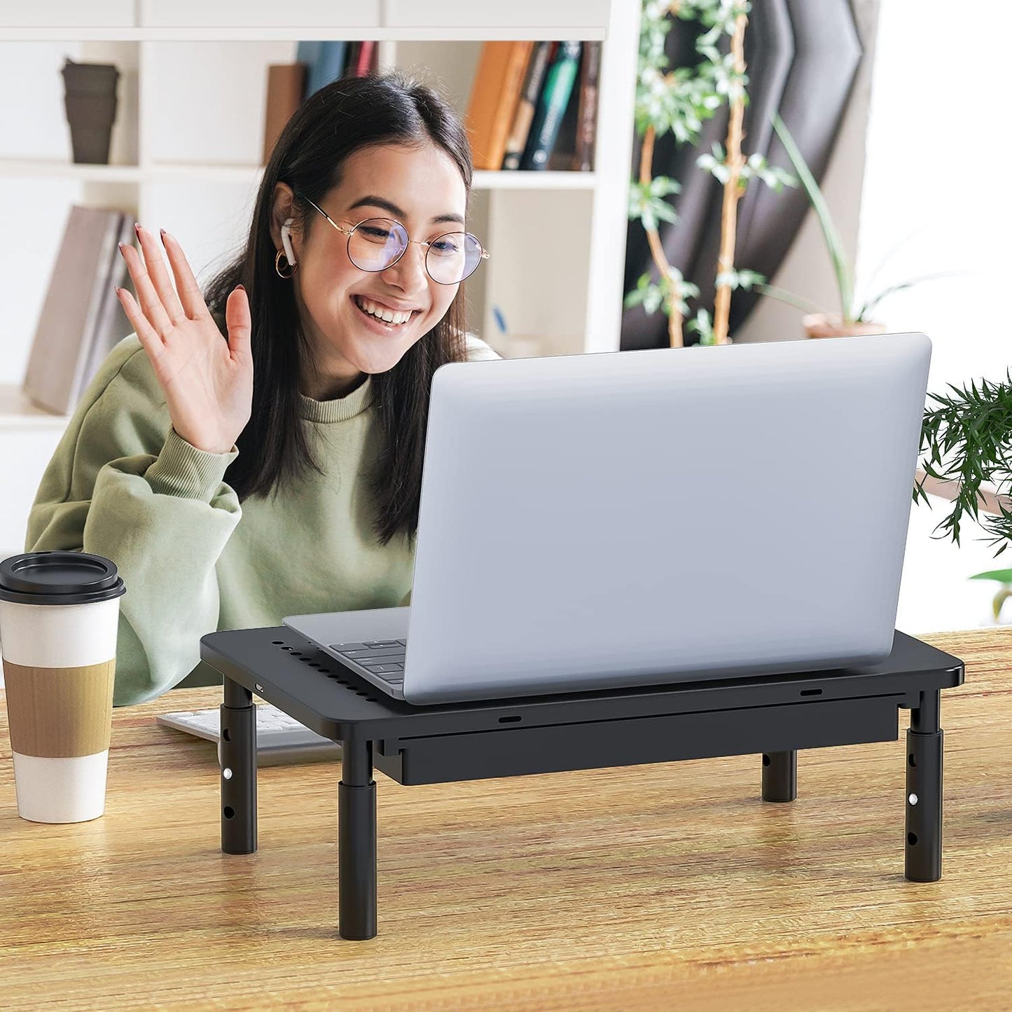 3 (STT003D-B), 1 Pack, WALI Computer Monitor Stand with Storage, Desk Monitor Riser Height Adjustable, Laptop Riser