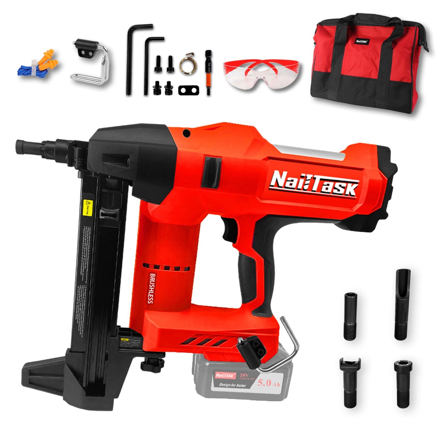 NailTask Cordless Electric Concrete Nail Gun 20V Power Pin Nailer Kit Fastener Machine Nailer Brushless Motor Tools (Without Battery) for Fastening Sheet Iron to Concrete Brick Wall Plumbing Work