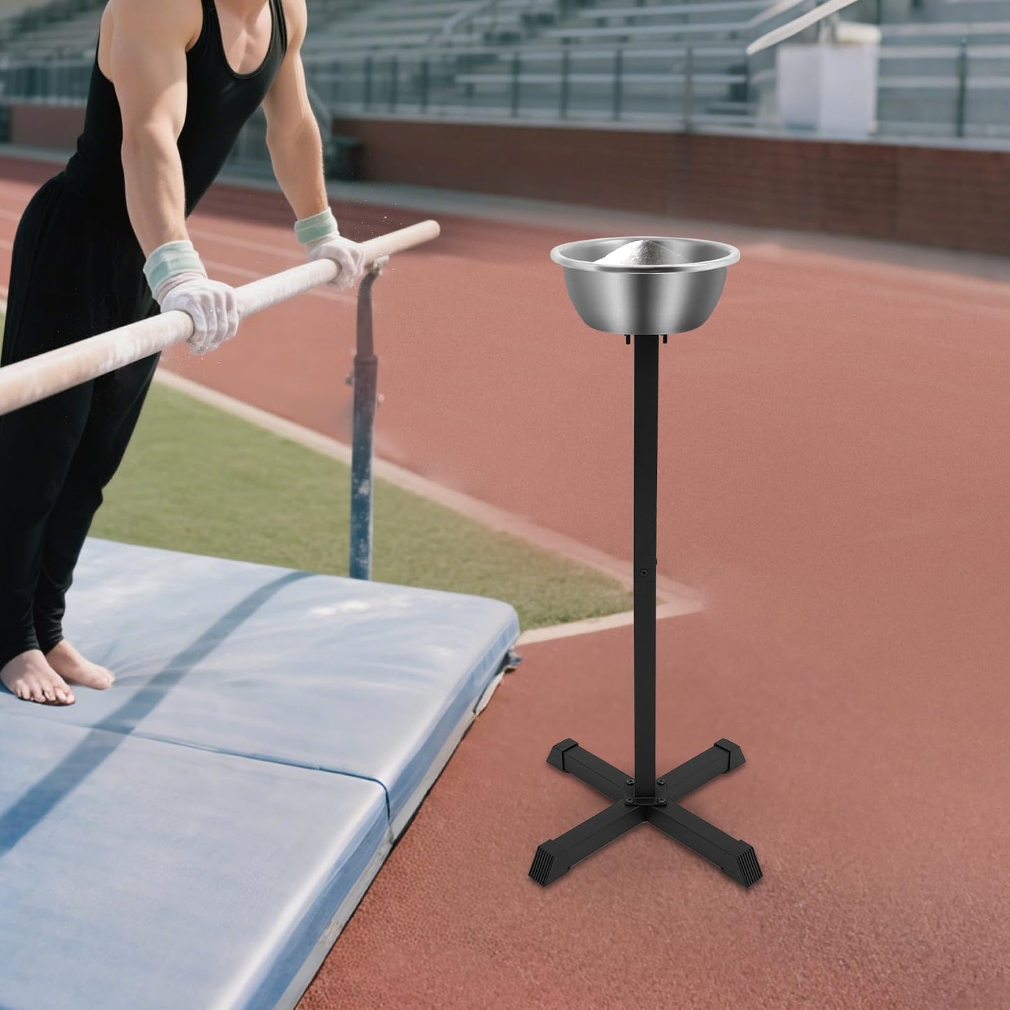 Gym Chalk Stand with Bowl, 42.3" Tall Chalk Holder for Weightlifting, Rock Climbing, Gymnastics, Freestanding Storage with Deep Basin for Sports Clubs, Training Rooms, Schools, Easy Assembly, Black