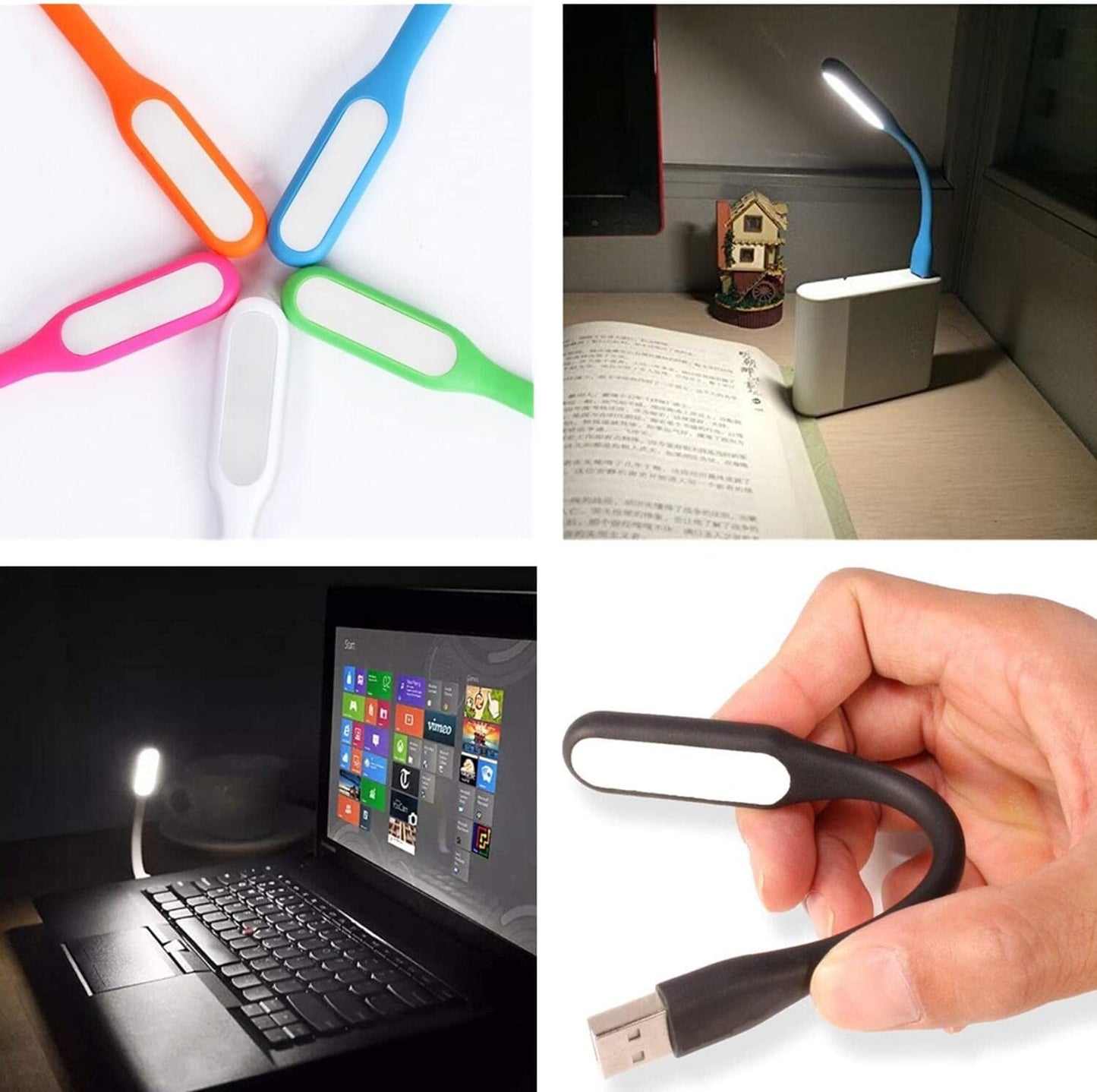 Kyfreshpower (8-Black) Flexible Mini USB LED Lamp Light Portable Night Light Compatible for Power Bank, Laptop