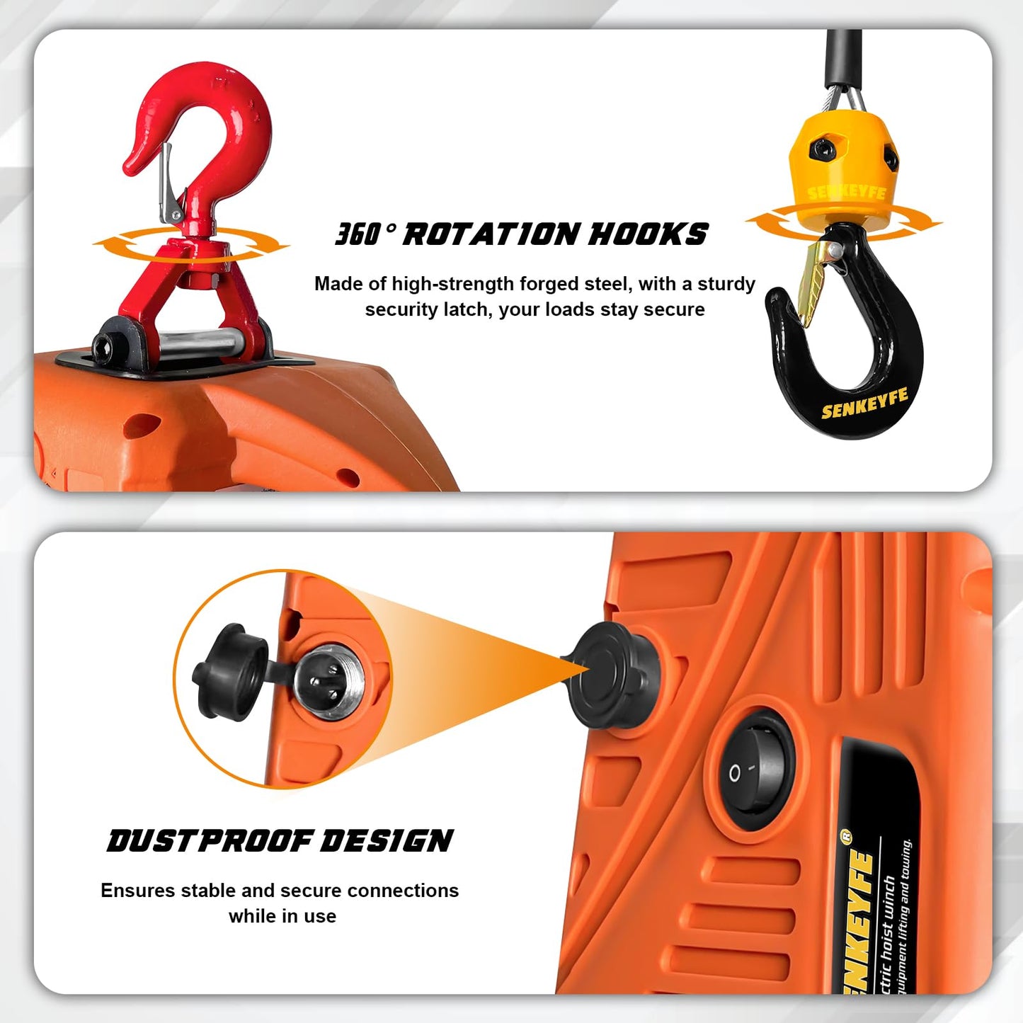 SENKEYFE Power Electric Portable Hoist Winch 1500LBS, 3 in 1 Electric Cable Hoist 110V 25 FT with Lifting Strap, Electric Hoist Lift Ceiling Winch for Lifting Towing