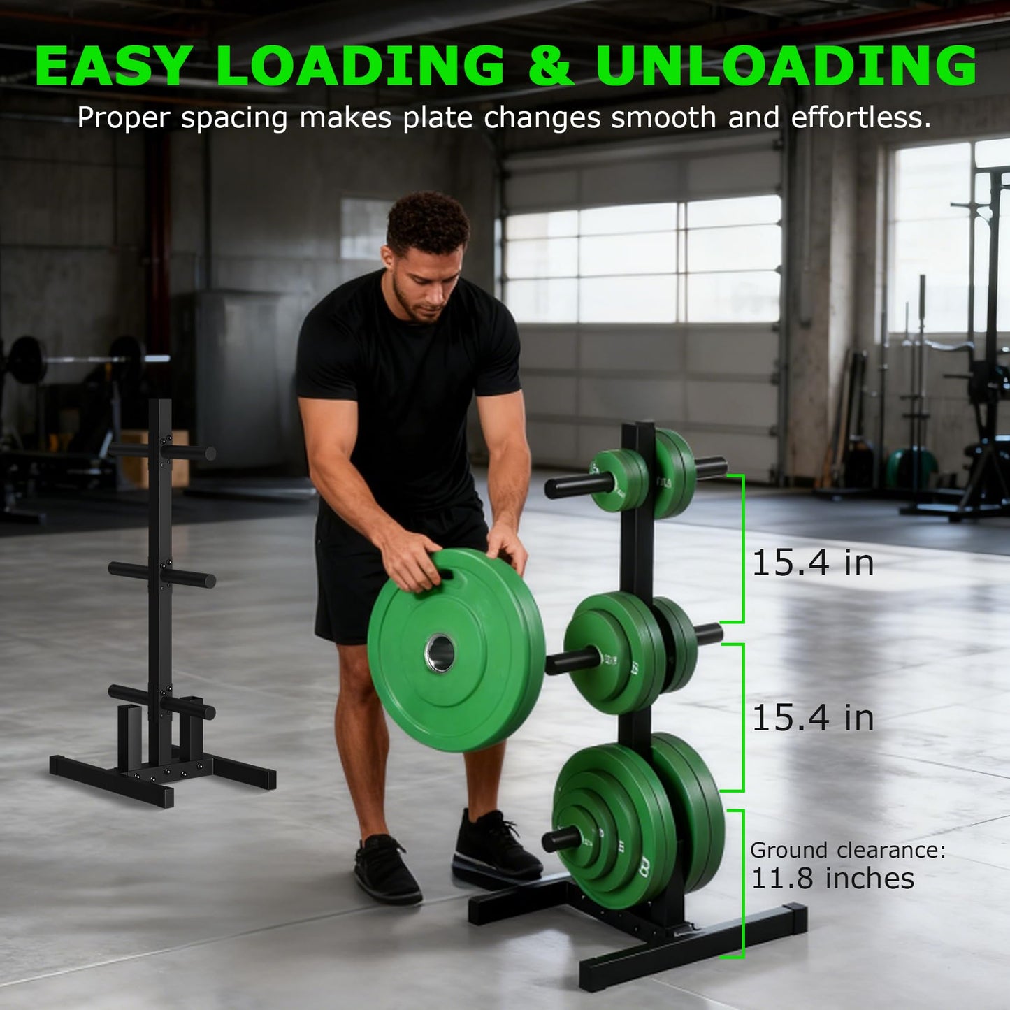 Olympic Weight Plate Rack, 6 Pegs & 2 Barbells for Bumper Plate Storage, Olympic Weight Plate Tree - Heavy Duty Bumper Plate Rack Holds 300 lbs