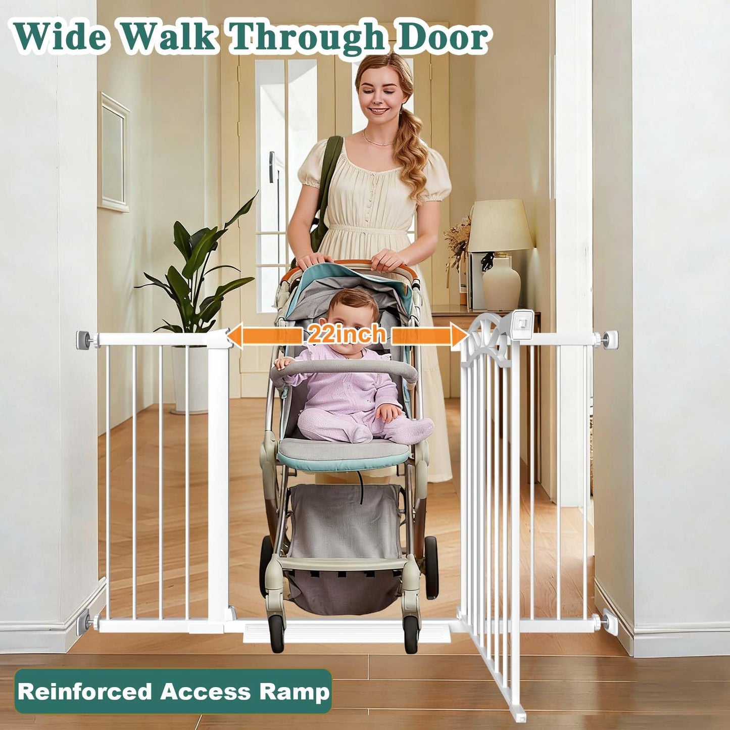Fairy Baby 57.1"-59.8" Extra Wide Press Mounted Baby Gate Indoor for Kids Or Pets Walk Thru No Drill Long Dog Gates for The House Doorway Child Safety Gate