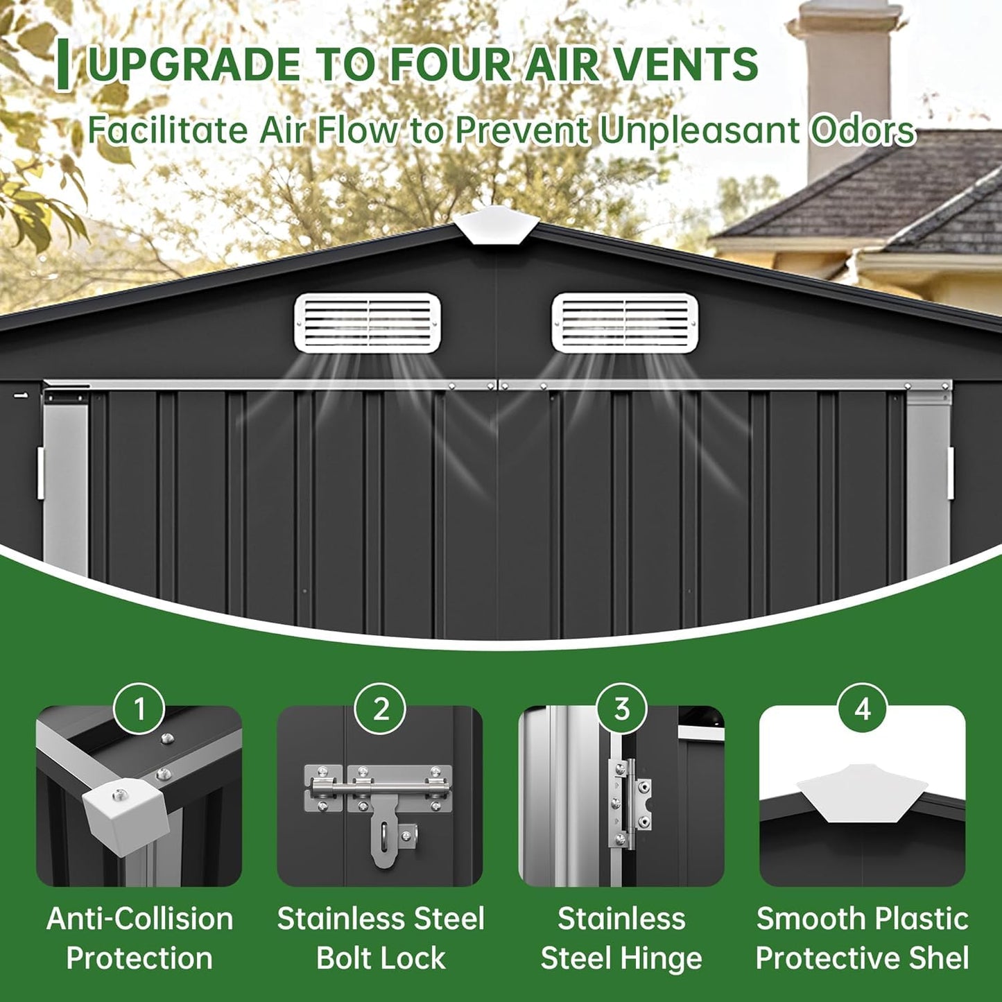 Metal Storage Shed & Outdoor Storage, Outdoor Steel Storages Shed with Sloping Roof, Utility and Tool Garden Sheds for Patio Lawn Yard