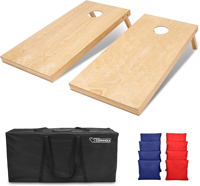 GoSports Regulation Size Wooden Cornhole Set with Natural Wood Finish - Includes Carrying Case