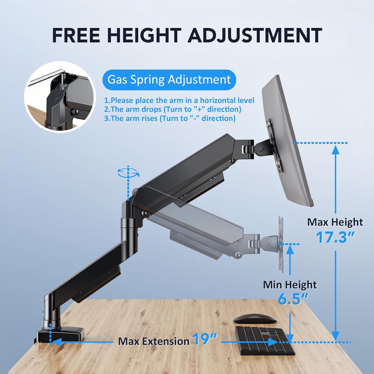 AX WABER 17-32 inch Grommet 4.4 22lbs AX09DB01 Single Monitor Arm, Monitor Mount for Screens Gas Spring Adjustable