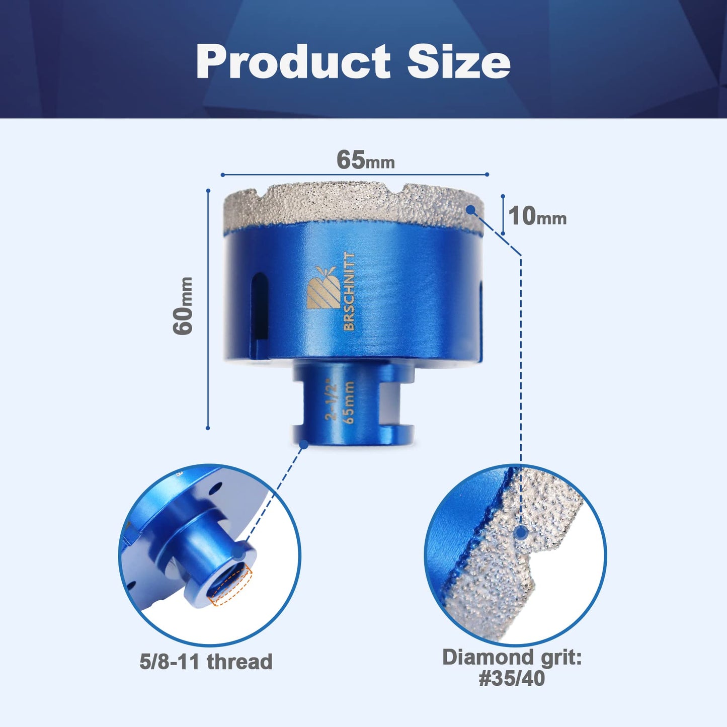 2-1/2 Inch Diamond Core Drill Bit for Porcelain Tile Ceramic Marble Granite Diamond Core Drill Bit Set - 1/4"-4" Tile Hole Saw