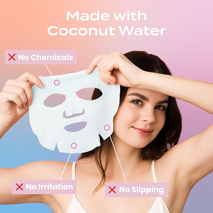 Body Restore Natural Collagen Face Mask 12 Pack ??Korean Skin Care Mask with Fermented Coconut Water, Christmas Stocking Stuffers, White Elephant, Birthday Gifts for Women & Men, Dry Skin - Variety