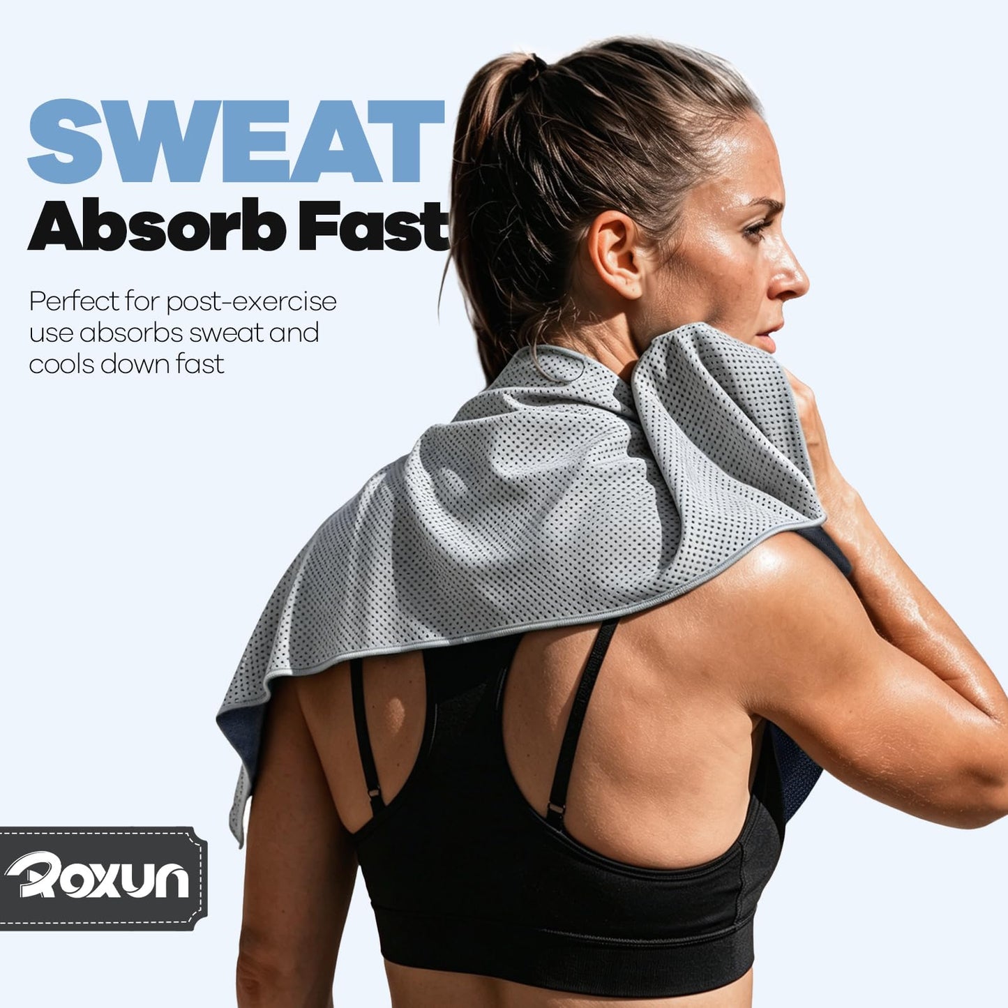 ROXUN 4 Pack Cooling Towels, 40''x12'' Soft Breathable Chilly Neck Ice Towel for Workout Running Golf 2 Gray+2 Dark Gray