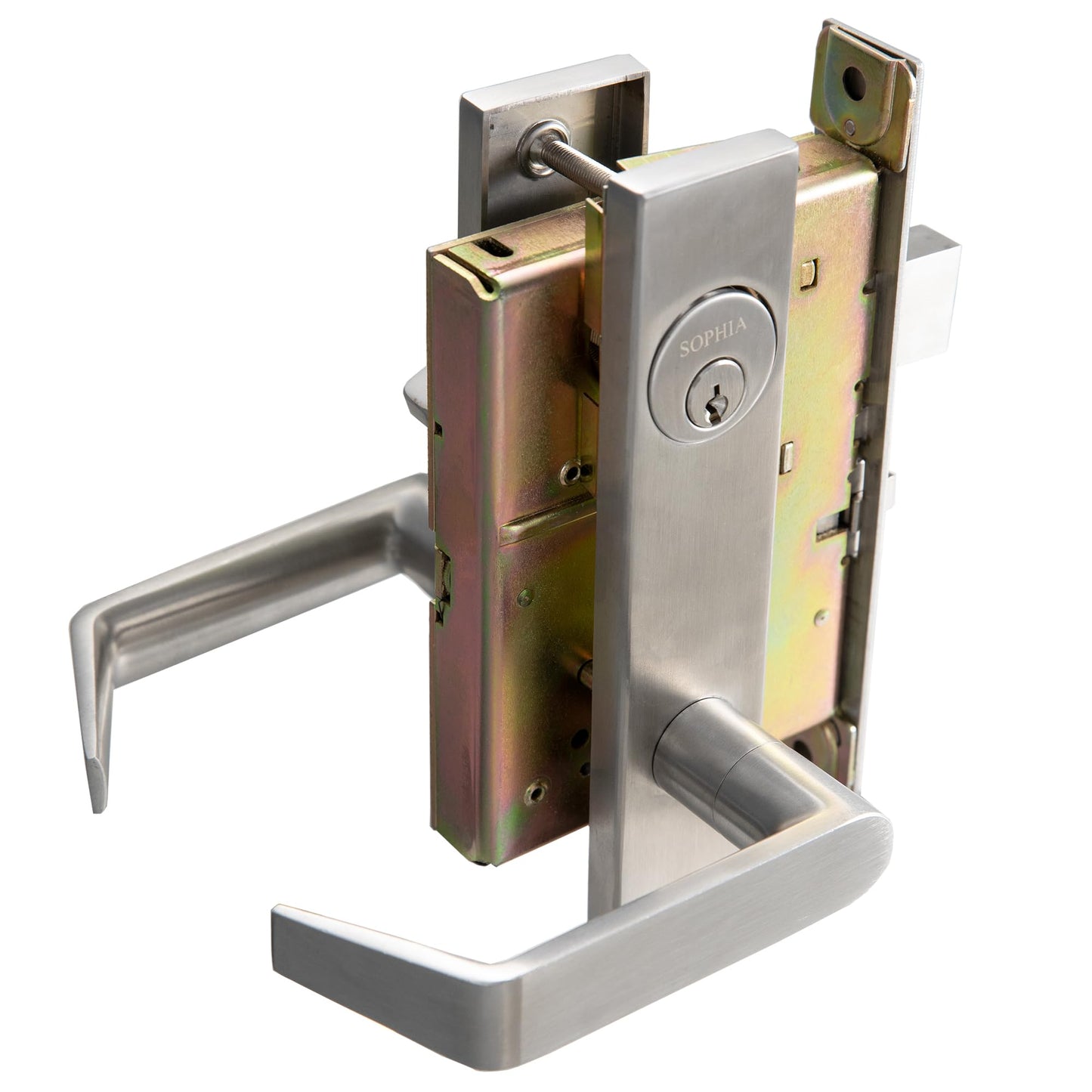 SOPHIA Commercial/Residential Heavy Duty Mortise Lockset Door Lever Lock Non-Handed Grade 1 - Escutcheon Plate Keyed Lever Lockset, ADA, US32D Satin Chrome Finish for Entrance Front Door