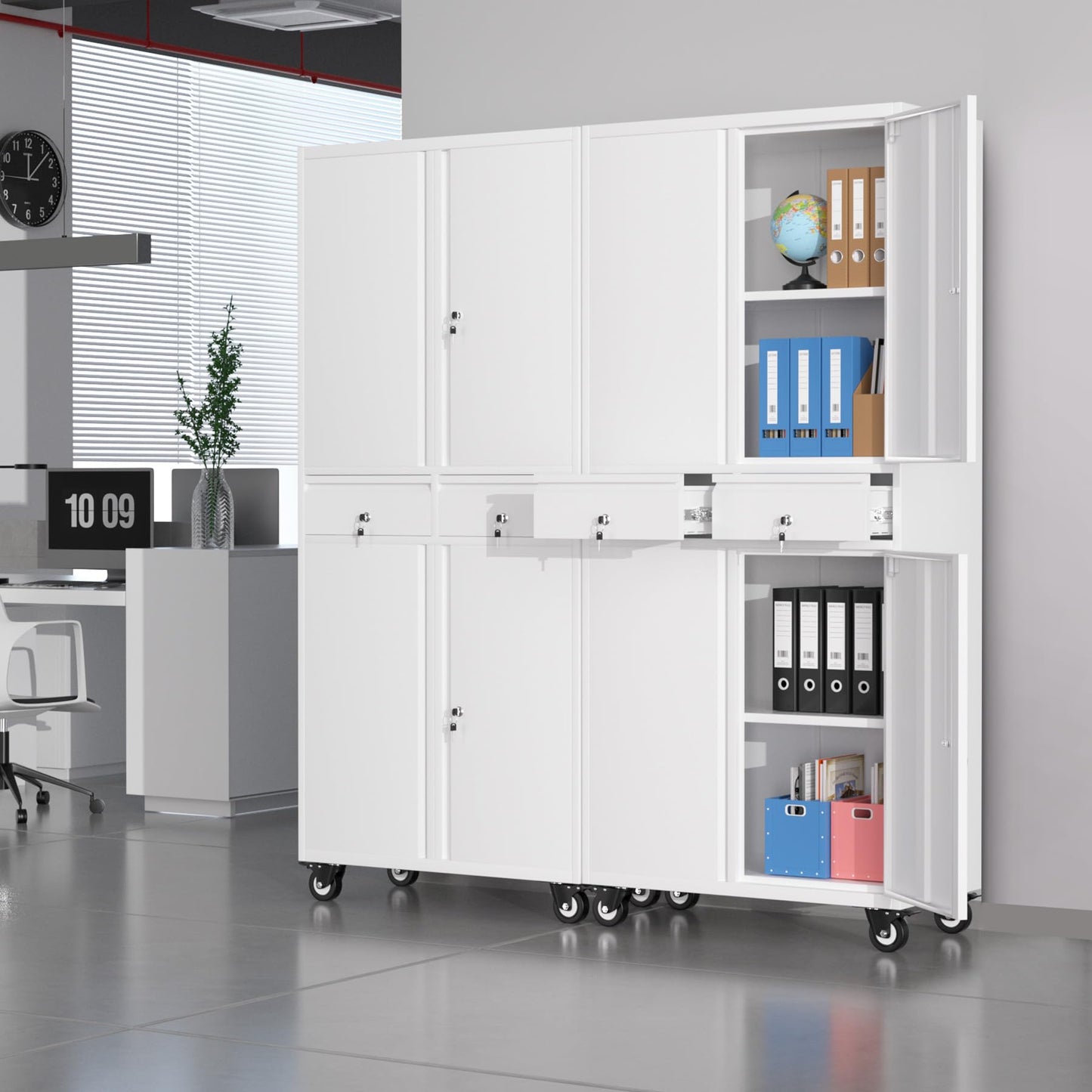 Garvee Metal Storage Cabinet, 73 Inch Garage Storage with Locking Doors and Adjustable Shelves, Heavy Duty Tool Cabinet with 2 Drawers