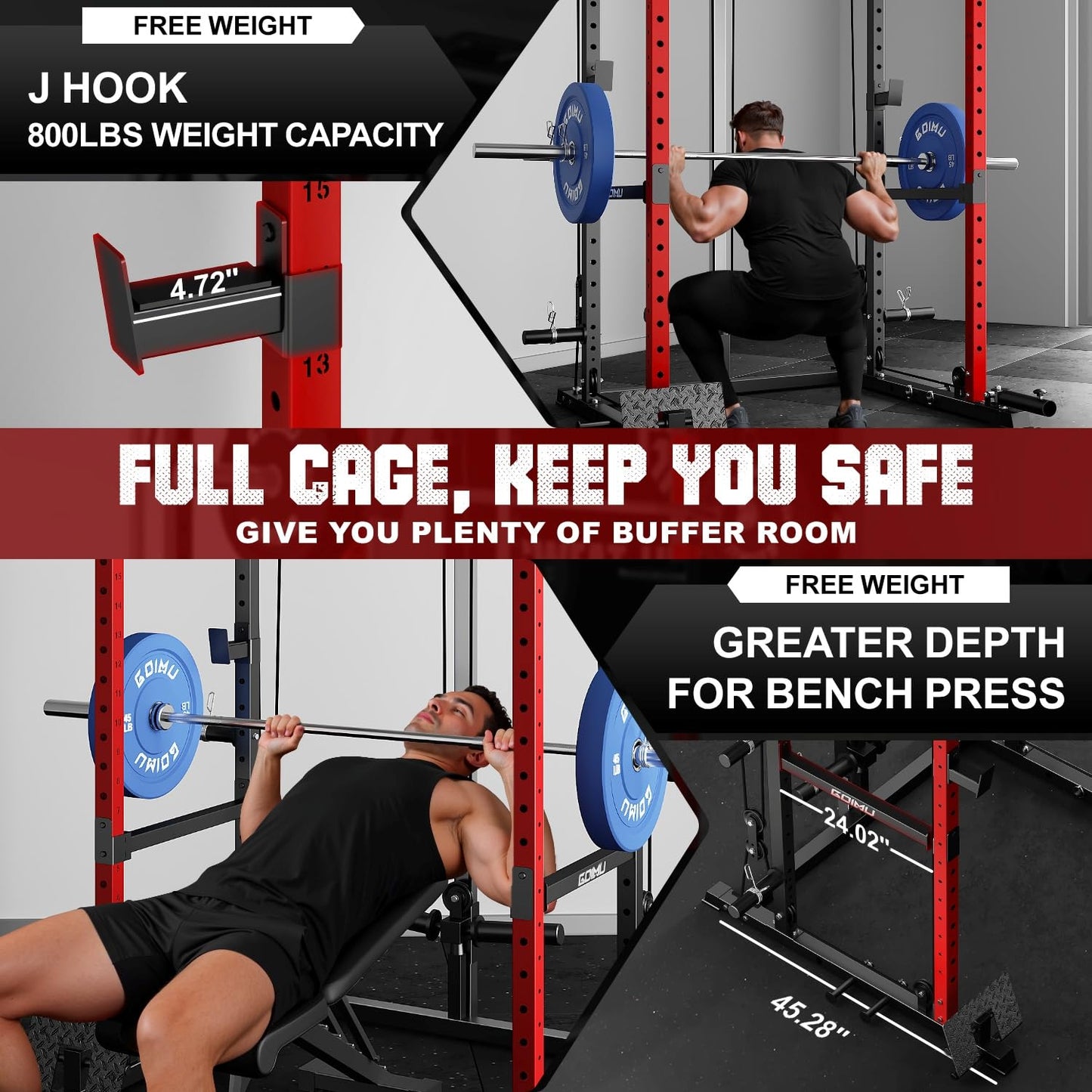 Goimu R1-V4 Power Cage Rack, 2000LB Squat Rack with Cable Crossover System, Multi-Function Weight Cage, Home Gym Workout Machine with More Training Attachments (Red R1 Power Cage)