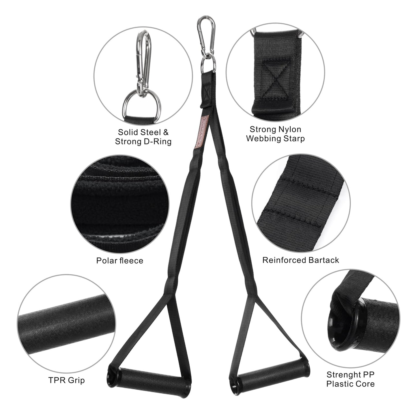 PANTIK Triceps Rope Handles Gym Cable Machine Attachment TPR Anti Slip Handles 2 Loops Long Strap Fit for Pushdowns Face Pulls Crunches Overhead Extensions Biceps Curl
