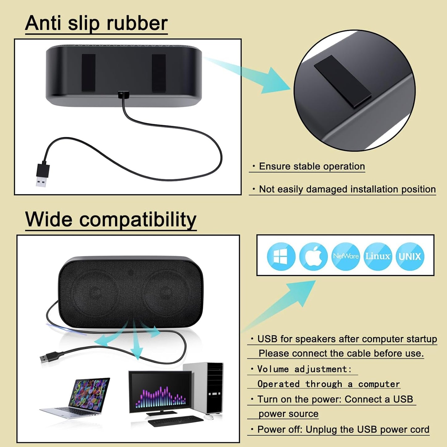 shuley Computer Speaker for Desktop, Wired PC Speaker, Portable USB Speaker for Laptop, Plug and Play, Sound-bar