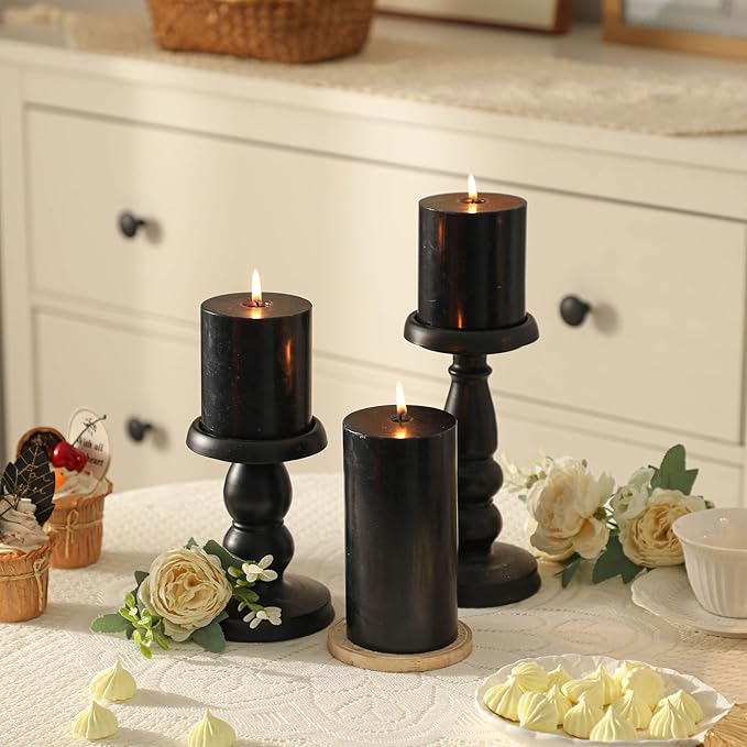 3x6 Inch Black Pillar Candles Set of 3 - Decorative Unscented Pillar Candle, Long Burning Dripless Candle for Home Table Decor, Smokeless Large Pillar Candles for Wedding, Dinner, Halloween Decor