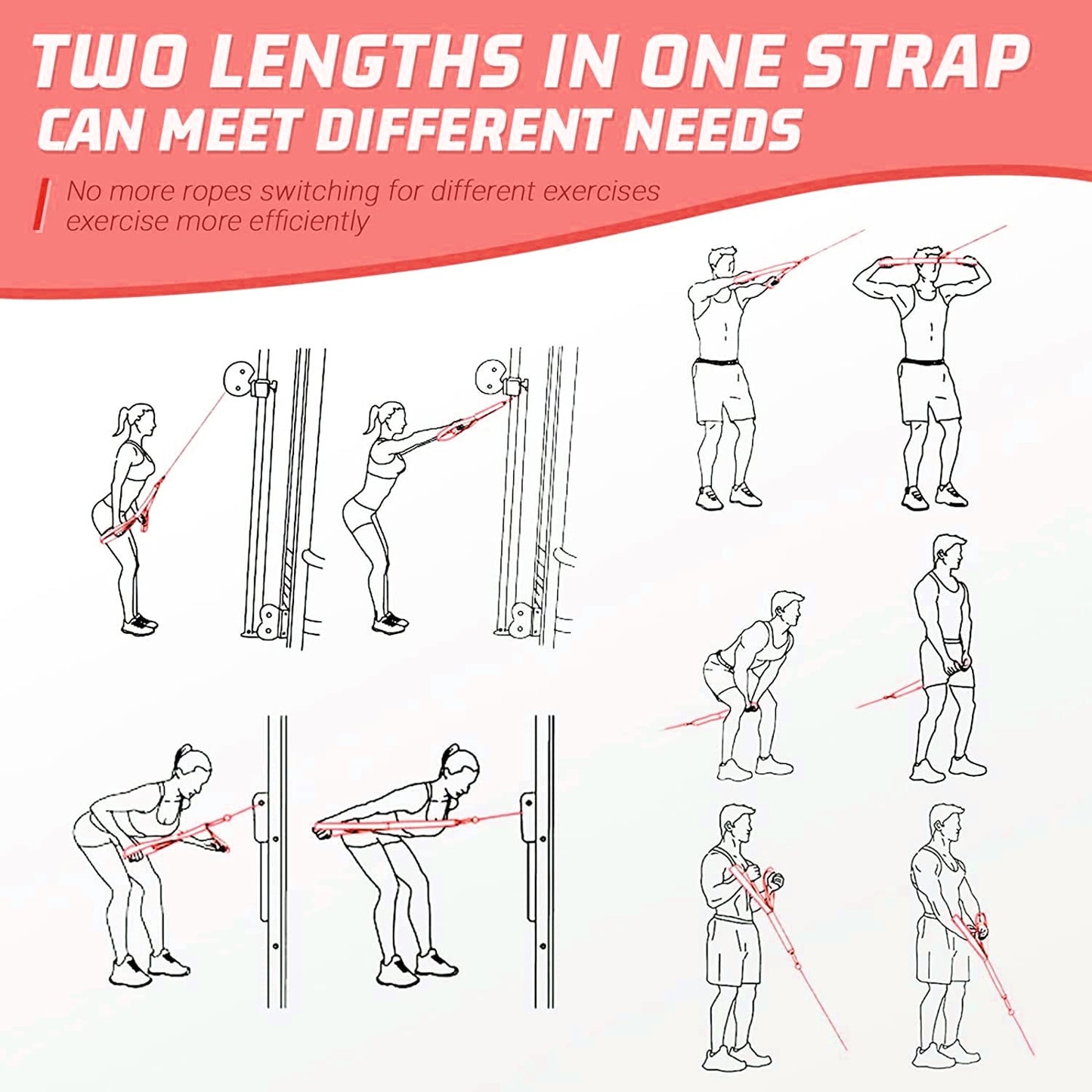 TAVIEW Tricep Rope Cable Attachment (Two Lengths Built in One) Greater Range of Motion,Tricep Pull Down Rope Extension Straps Cable Crossover Accessories
