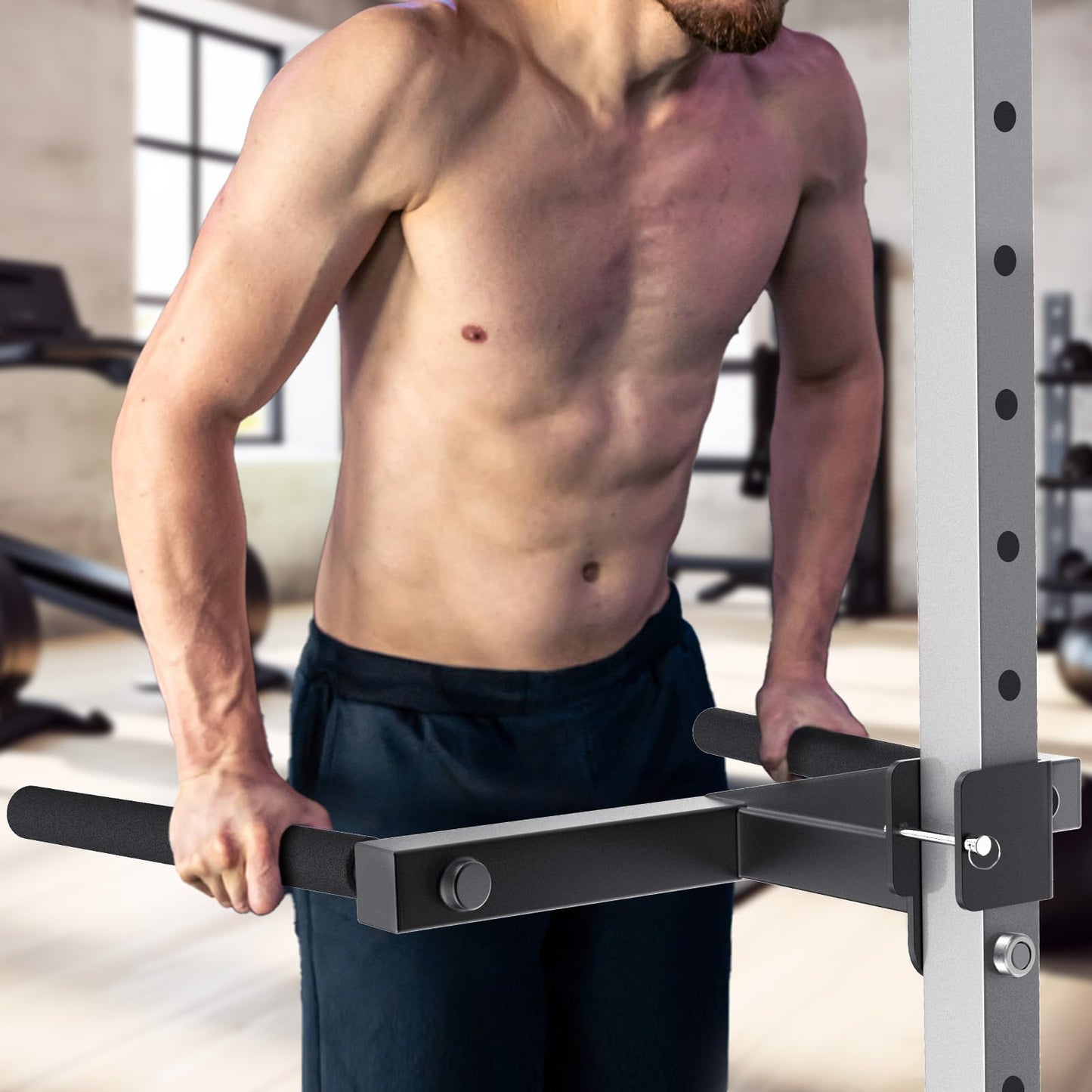 SELEWARE Y-Shaped Dip Bar for 3"x3" Power Rack with 5/8" or 1" Holes, Heavy Duty Dip Bar Attachment with Non-Slip Grips, Squat Rack Accessories for Home Gym Strength Training & Upper Body Workouts