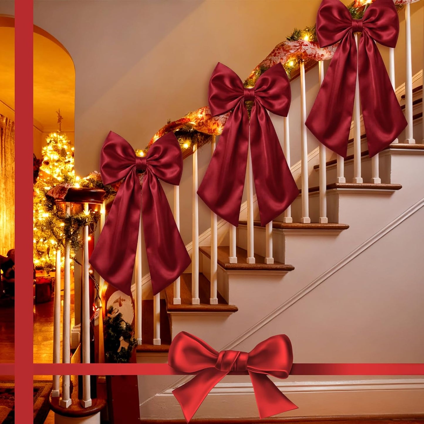 Suncalla Large Burgundy Satin Bows - 3 Pcs 2 FT Wall Decorations for Weddings, Parties & Events