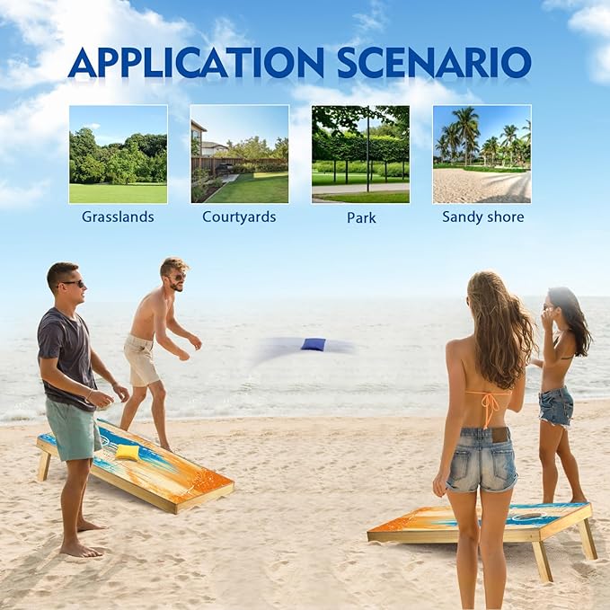 Cornhole Board Set, Regulation Size 4 x 2FT/3 x 2FT Solid Wood Corn Hole Game Set with 8 Bean Bags,2 Cornhole Boards and 1 Carry Bag for Outdoor Beach Toss Games Competitions