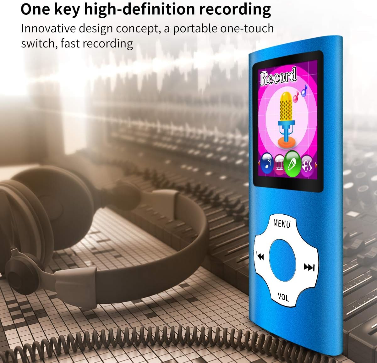 WOWSYS MP3/MP4 Player,1.8 Inch 64GB Portable LCD Screen and Card Slot,Max Support TF Card,Darkblue