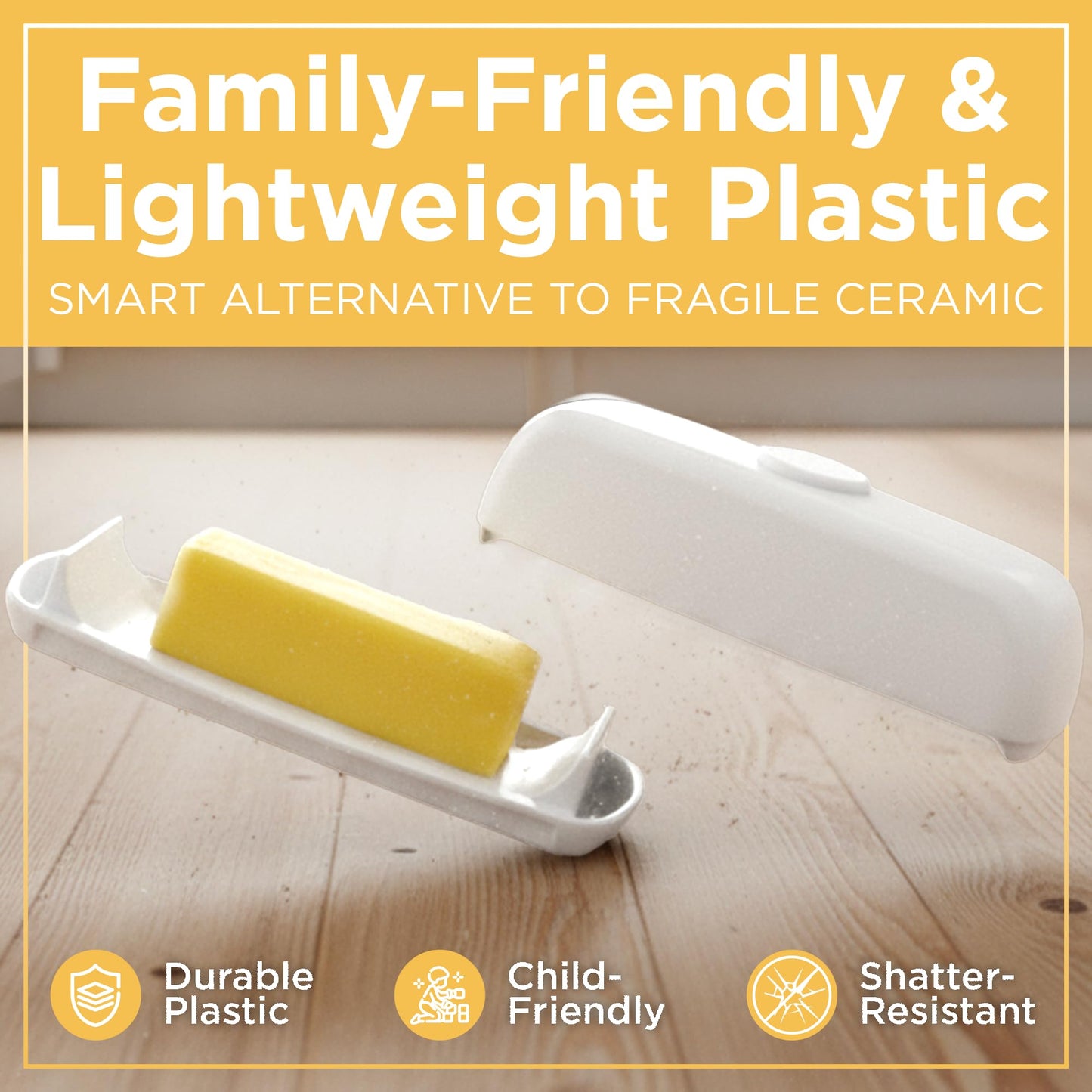 Butter Hub Butter Dish with Lid and Knife for Countertop - Covered Plastic Dish Keeper with Magnetic Knife Holder, Easy Scoop, No Mess Lid Container, Dishwasher Safe, BPA-Free - Clear, 1 Stick