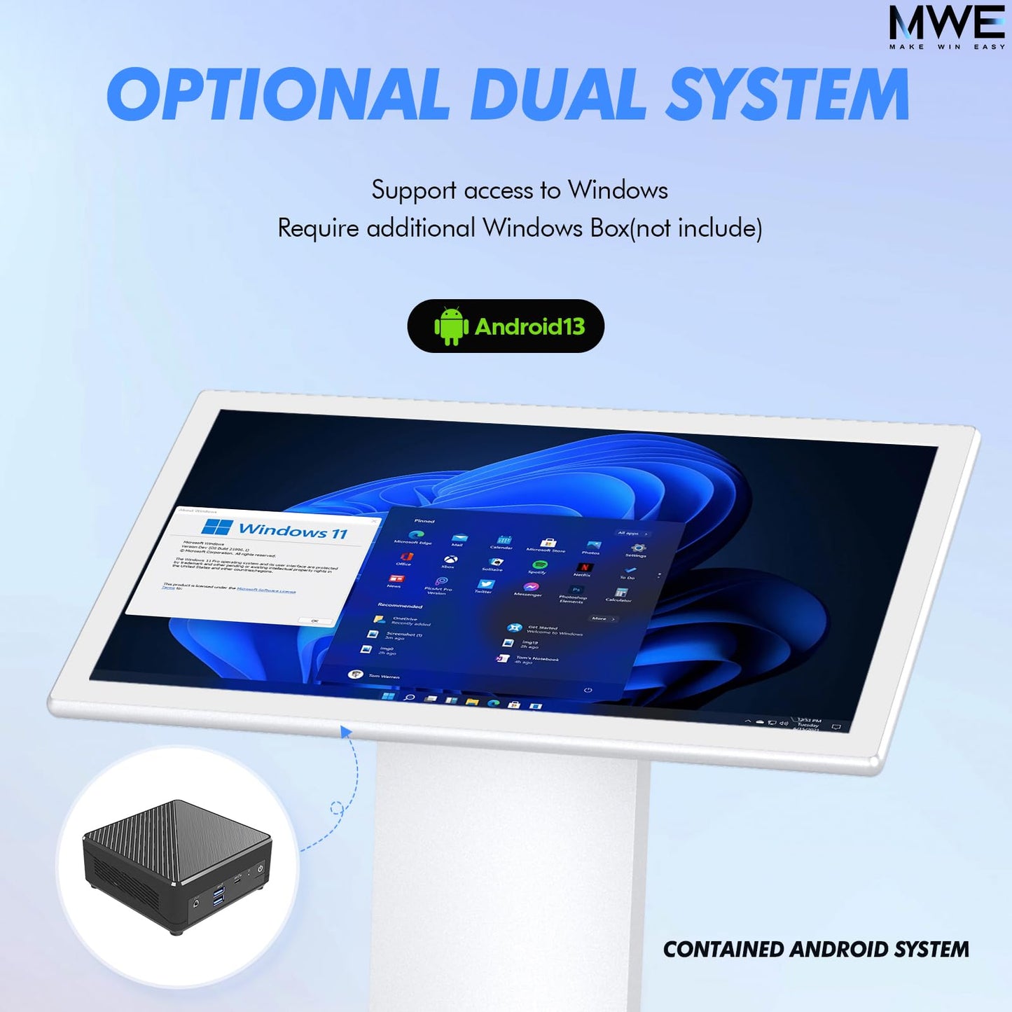MWE 43 Inch Touch-screen Self Service Kiosk, Floor Standing Digital Signage Display, FHD Information Kiosk, 2 Speakers, Interactive Display for Mall Navigation/Self-Ordering/Advertising/Retail Store