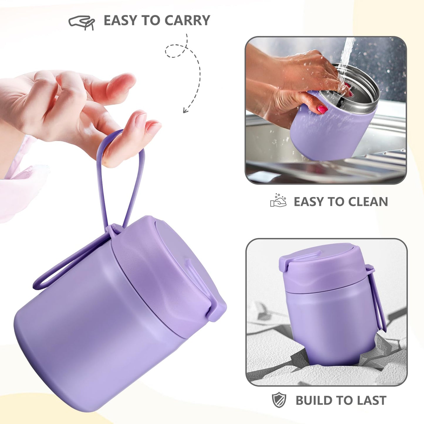 Pawtong 17oz Soup Thermo for Hot Food Kids Insulated Vacuum Food Jar with Stainless Steel Spoon Wide Mouth Thermo Leakproof Lunch Food Container Kids Hot Lunch Box (Purple)