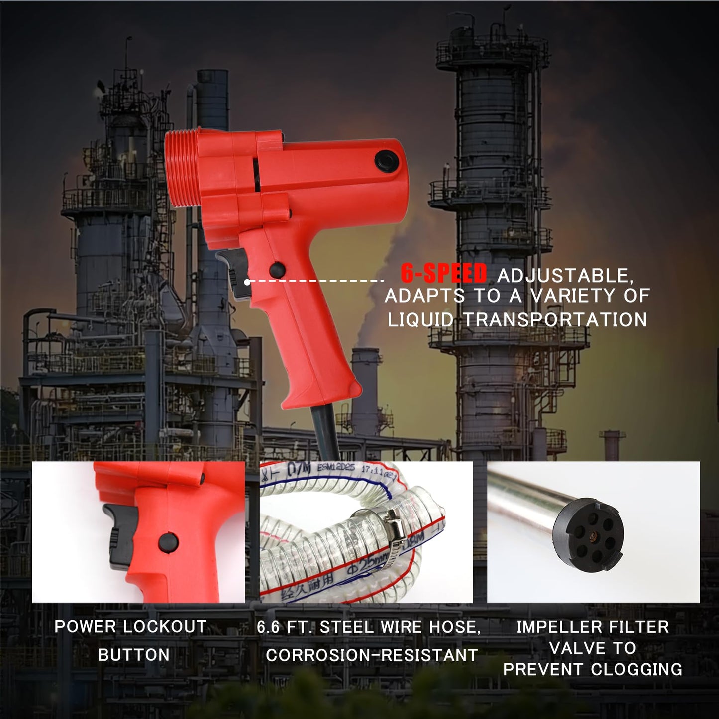 2480W Electric Fuel Transfer Barrel Pump, 110V 13000RPM, for 55 Gallon Electric Transfer Pumps with 36in Stainless Steel Tube and 6.6ft Steel Wire Hose, for Diesel,Lubricants,Slightly Viscous Liquids