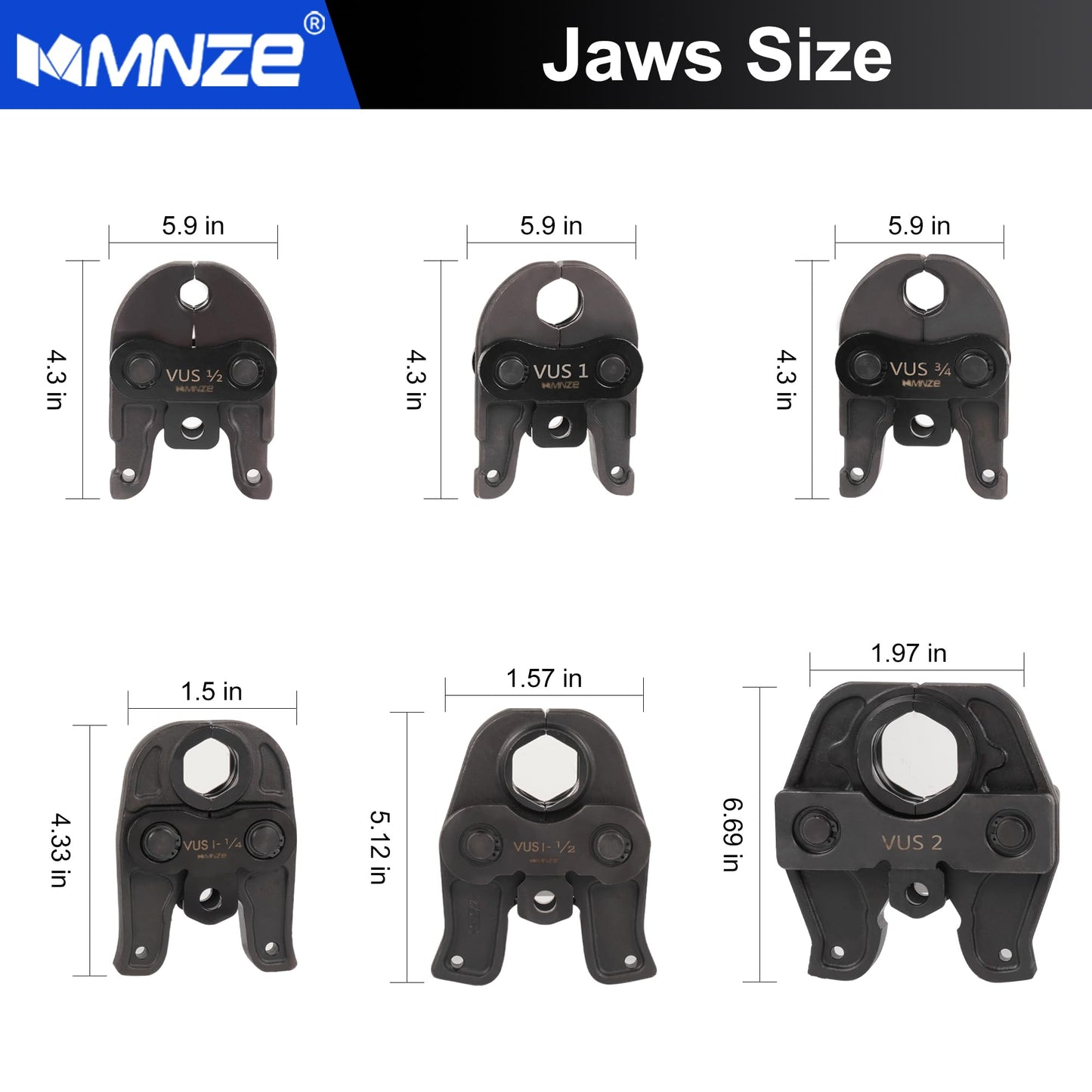 MMNZE 6 PCS Standard ProPress Jaws Kit, 1/2", 3/4", 1",1-1/2", 1-1/4", 2", Pro Press Jaws, Compatible with Standard ProPress Tools