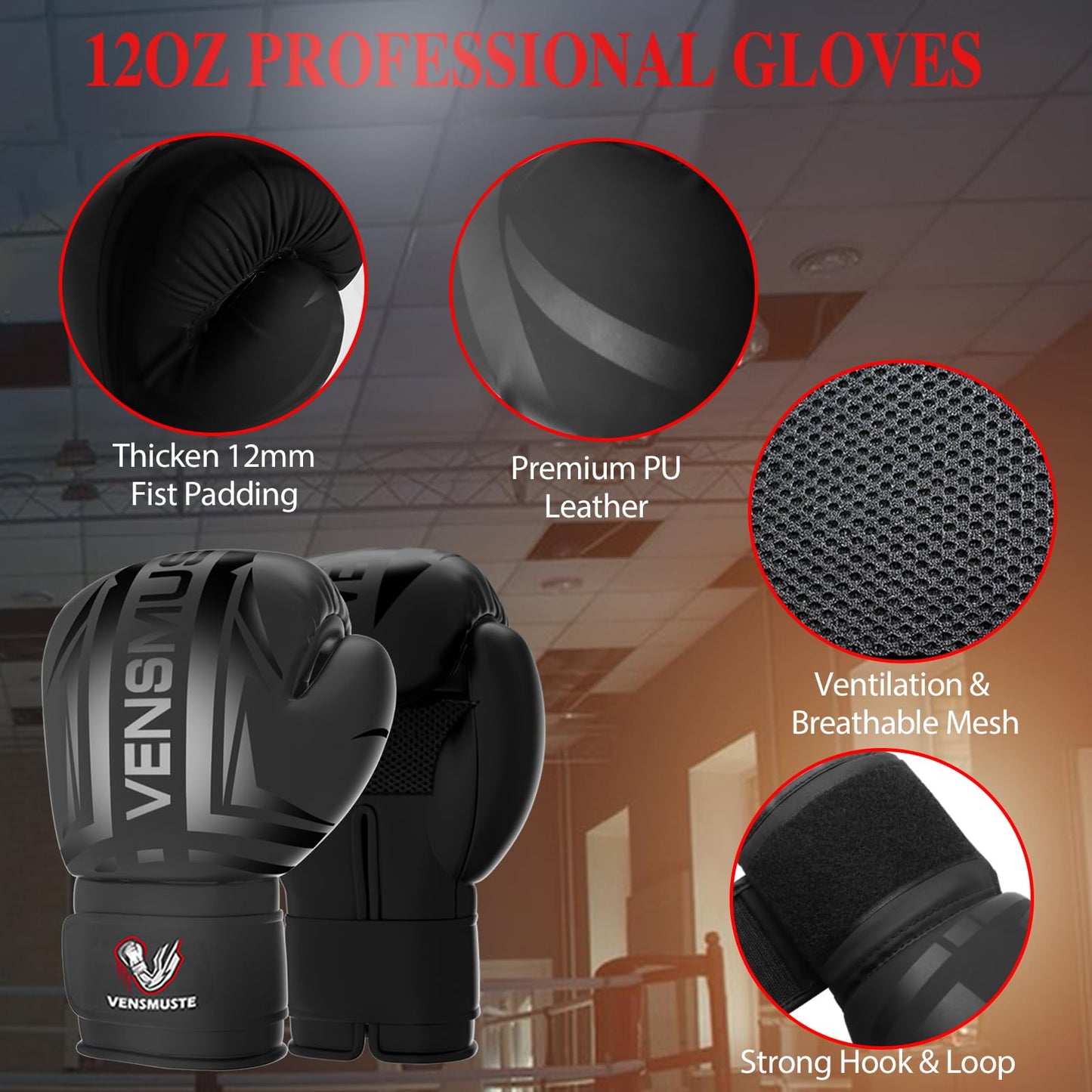 Vensmuste Punching Bag for Adults, 4FT Oxford Heavy Boxing Bag Set, Punching Bag with 12OZ Boxing Gloves, Chains, Hand Wraps, etc. Suitable for MMA Karate Kickboxing Boxing - Unfilled