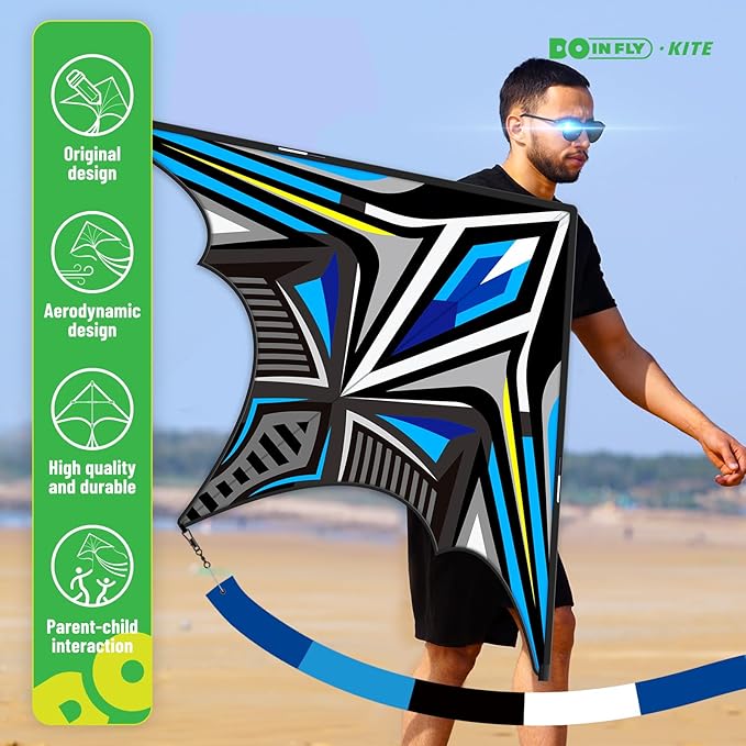 Delta Mecha Kite for Kids & Adults, Easy to Fly for Beginner, 55 x 36 Inches, Best Kites for Beach Days & Park Fun and Family Outdoor Activities（Blue）