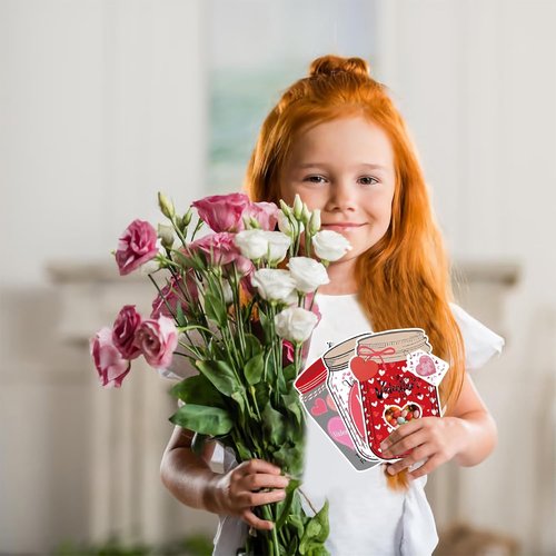 60Pack Valentines Cards for Kids,Mason Jar Happy Valentines Day Cards with 60Treat Bags DIY Valentine Exchange Cards for Boys Girls Toddler School Class Classroom Party Favors (Candy Not Included)