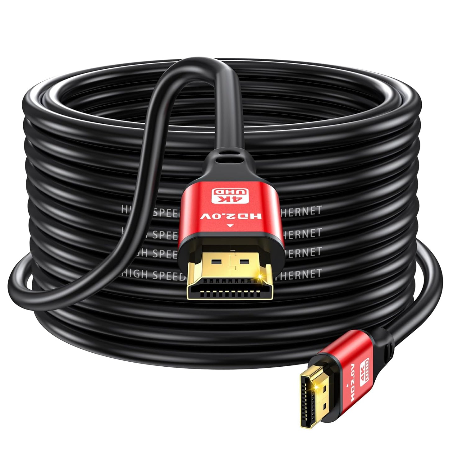 50FT 4K60Hz, 4K Setup. Long HDMI Cable High Speed HDMI Cable with Gold Plated Connectors, Red Aluminum Housing
