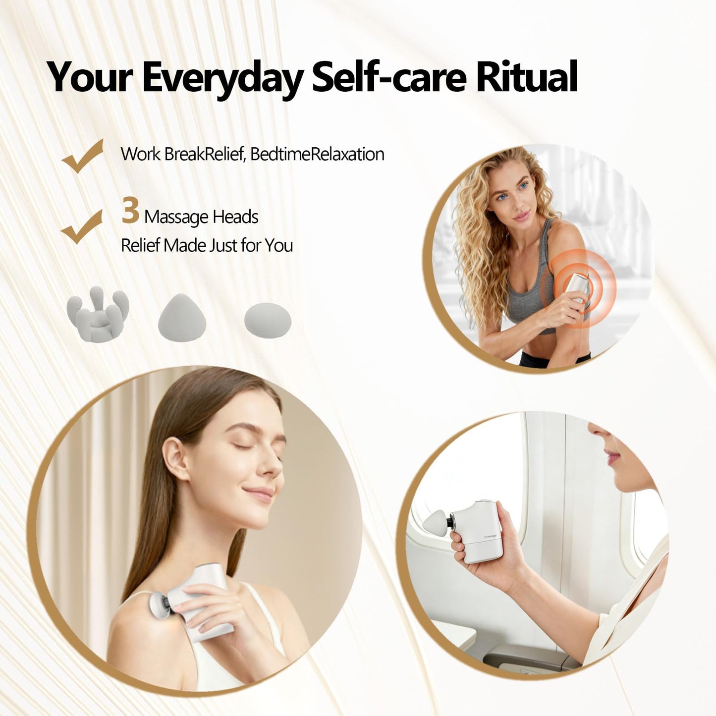 Mini Massage Gun, Portable Deep Tissue Muscle Massager with 4 Heads, Adjustable Speed & Pressure, Quiet Powerful Motor, Rechargeable Handheld Percussion Massager for Neck, Shoulder, Back & Legs Gray