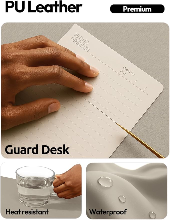 YSAGi Leather Desk Pad Protector, Office Desk Mat, Large Mouse Pad, Non-Slip PU Leather Desk Blotter, Laptop Desk Pad, Waterproof Desk Writing Pad for Office and Home (Olive Beige, 23.6" x 13.8")