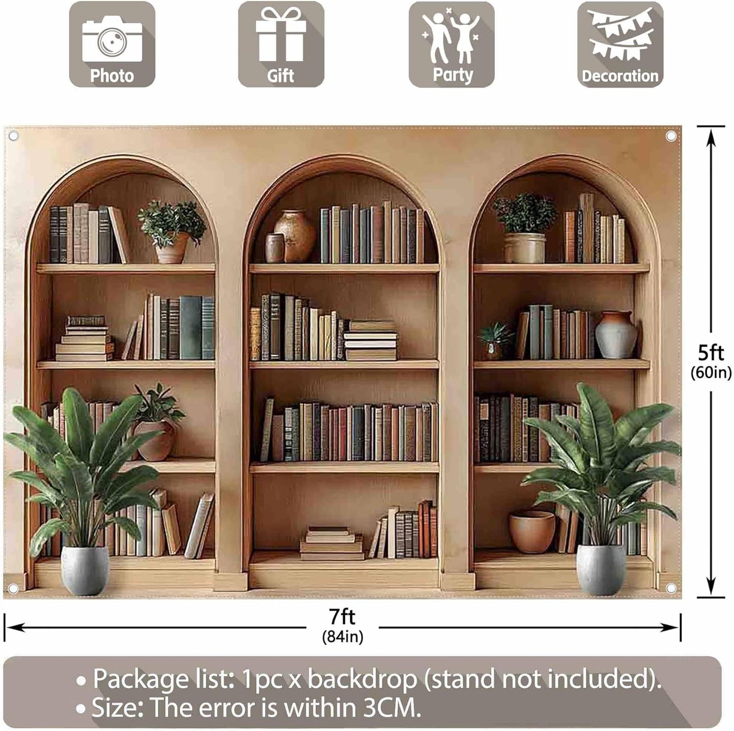 YCUCUEI 7x5ft Fabric Arched Bookshelf Backdrop School Library Books Modern Office Plants Video Conference Photography