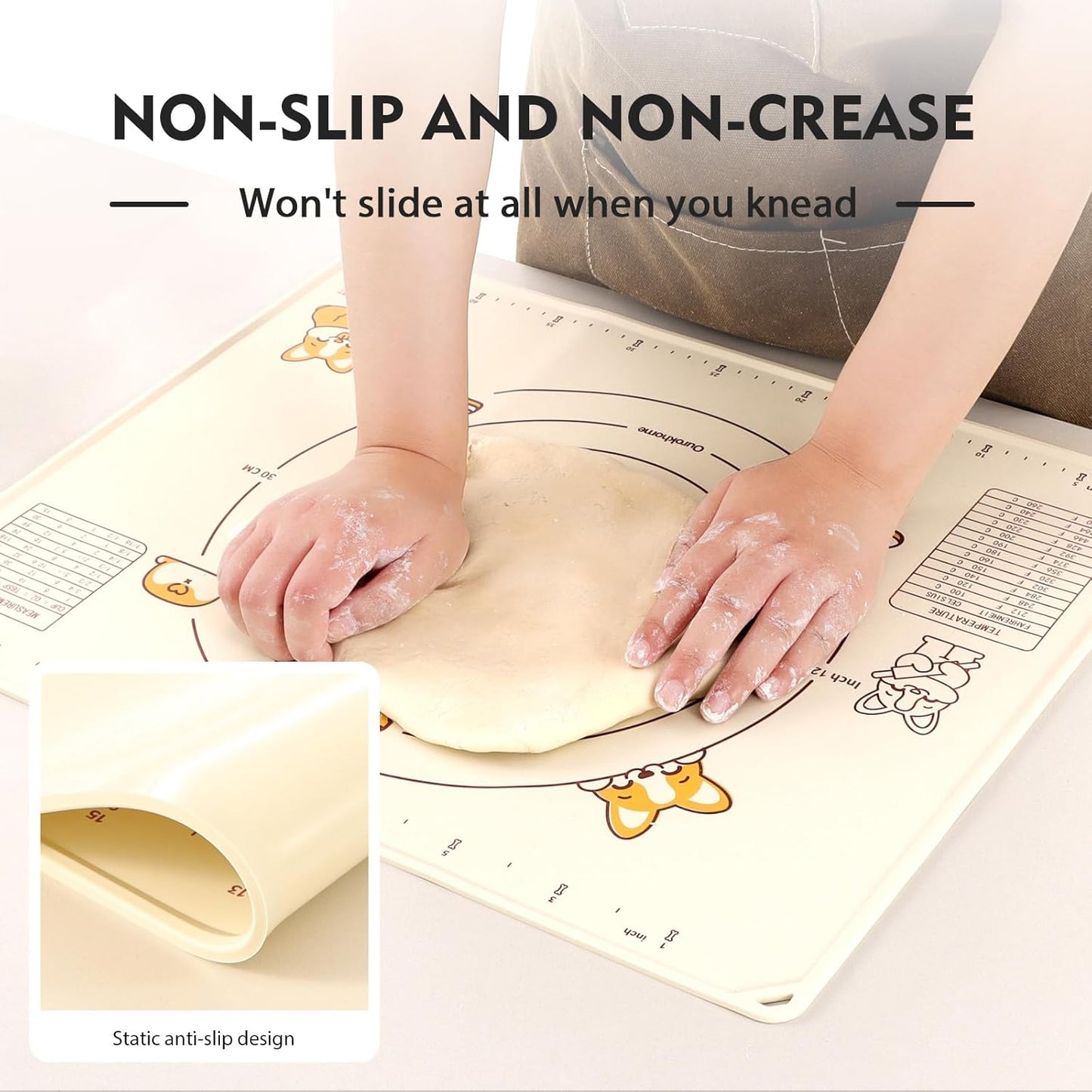 Ourokhome Silicone Baking Mat - Non-Stick, BPA-Free, 20'' x 16'' | Durable, Dishwasher Safe, Beige