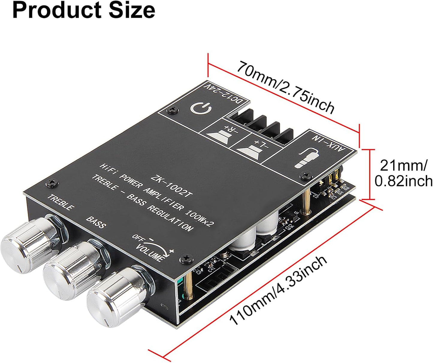 AITRIP 2PCS ZK-1002T 2.0CH 100W*2 9-24V Bluetooth Amplifier Board Mini Audio AMP with Treble and Bass Control, BT