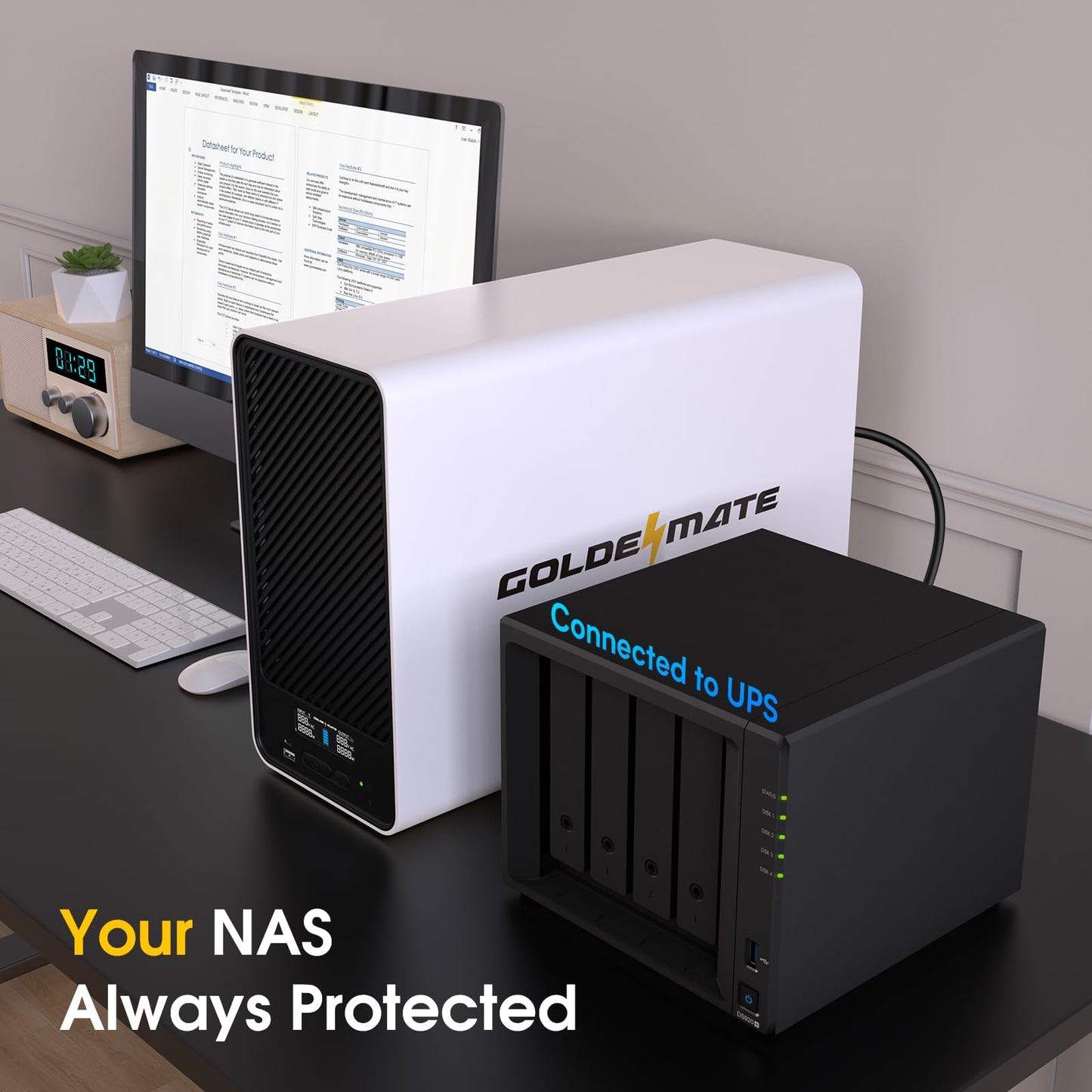 GOLDENMATE 1500VA/1000W Lithium UPS Battery Backup and Surge Protector, Backup Battery Power Supply with LiFePO4 Batteries(296Wh), AVR, Line Interactive Sinewave UPS System, 8 Outlets, LCD Display