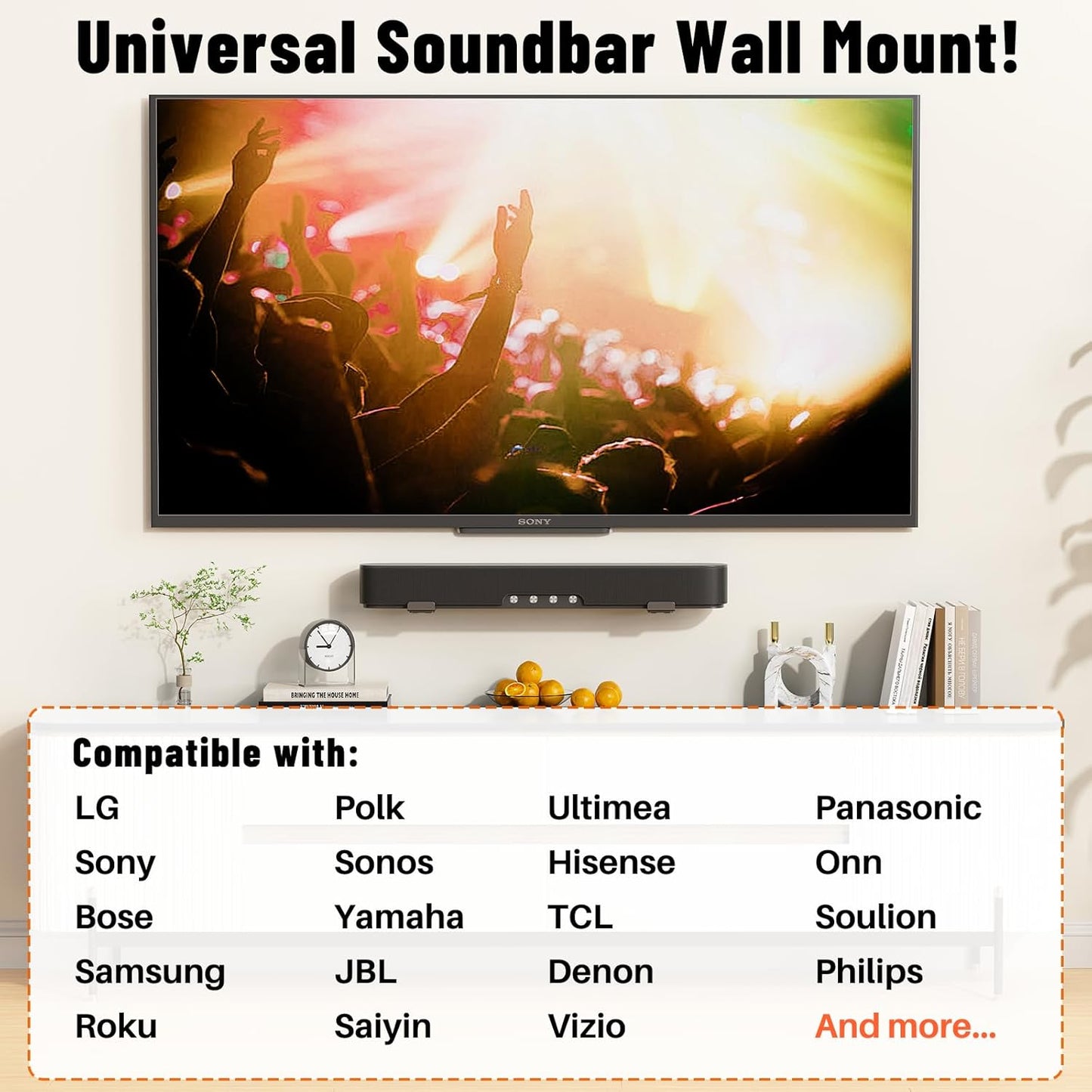 BYMECOST 3.3"-6.1", 40 lbs, Universal Soundbar Wall Mount Bracket, Metal Soundbar Shelf Compatible with Depth from