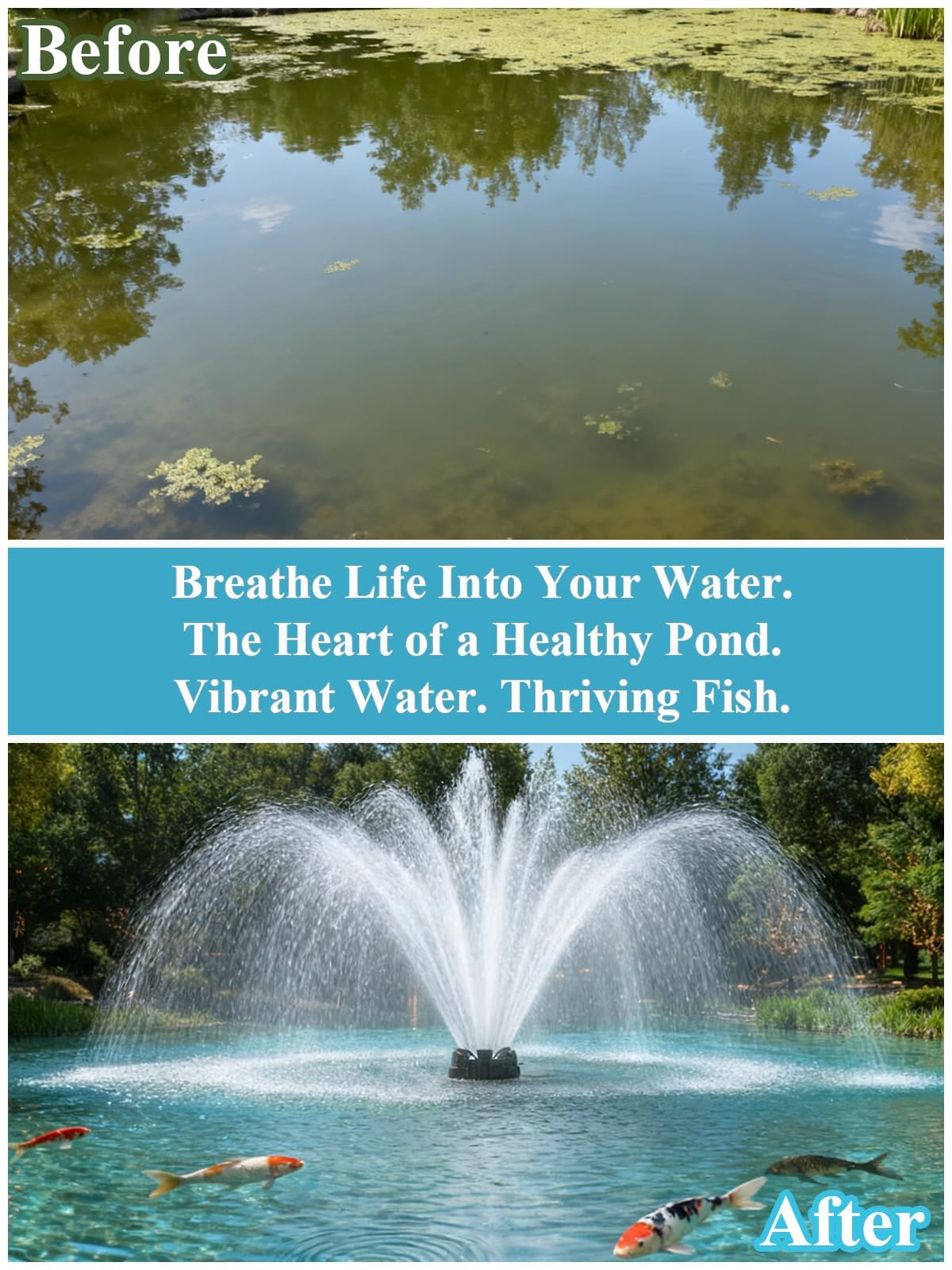 Pond Fountain Aerator with Lights, 1 HP with Dynamic RGB Lighting, Adjustable Modes, Digital Timer, for Large Ponds, Lakes & Outdoor Water Features, 15,000 GPH, 750W 110V, 100FT Cord