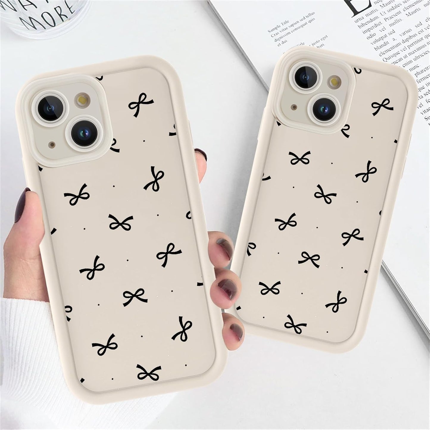 Cinysnt 15 6.1", Cute Polka Dot Black Bow Bowknot Phone Case for iPhone Case Aesthetic Pattern Print Design Cover Full