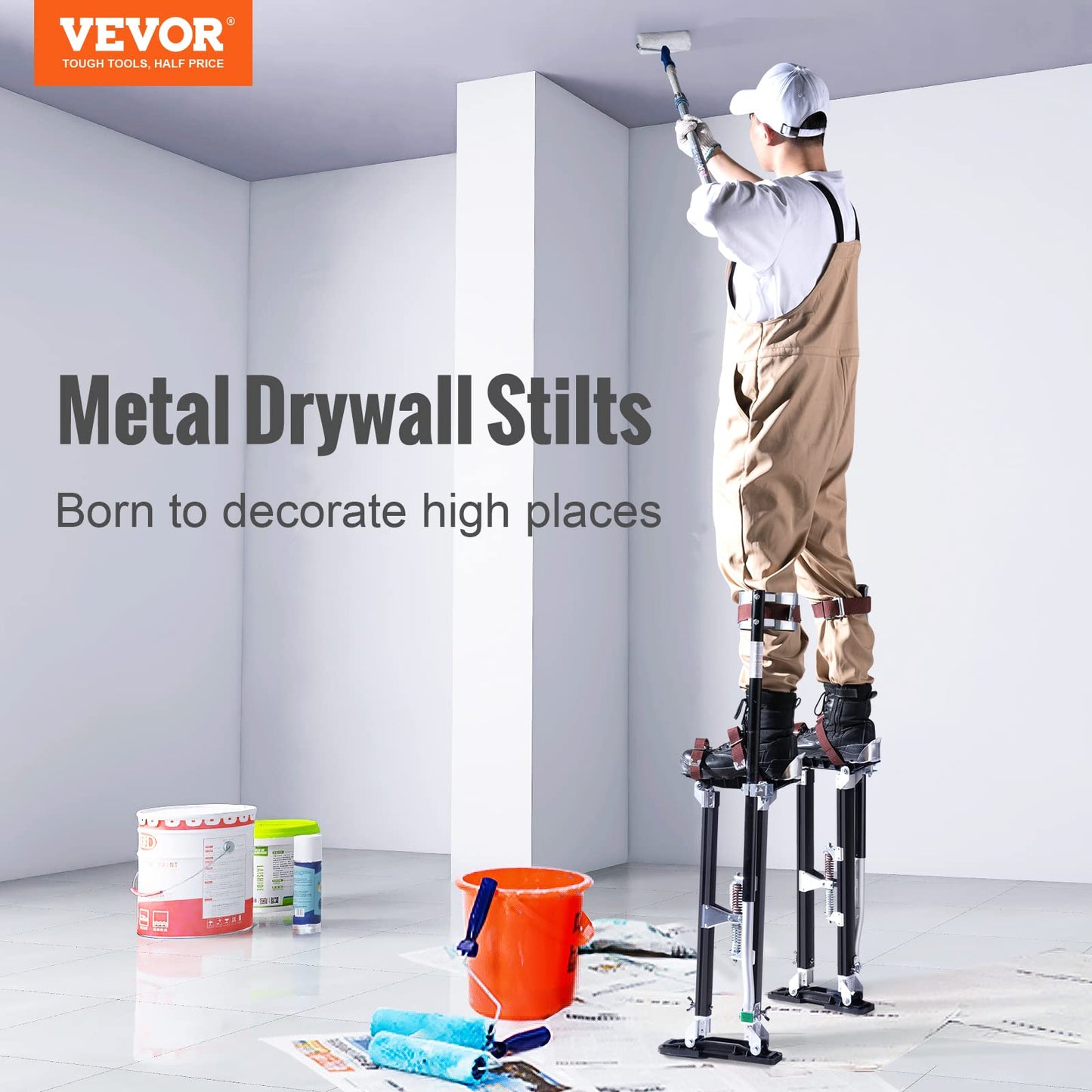 VEVOR 24''-40'' Adjustable Aluminum Drywall Tool Stilts, Durable Non-Slip Work Stilts with Protective Knee Pads, for Sheetrock Painting, Taping, Walking, Black