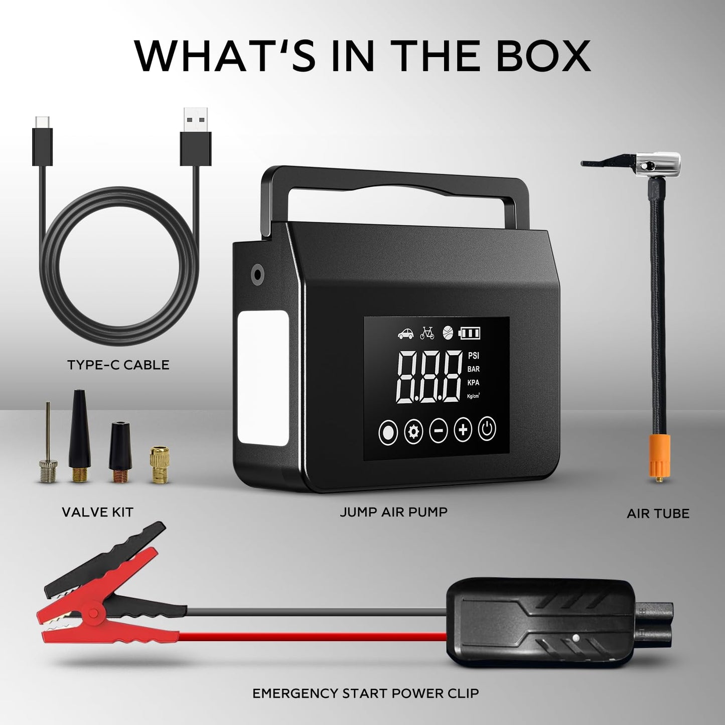 Hieha 4000A Jump Starter with Air Compressor, 12V Portable Car Battery Charger, 150PSI Tire Inflator, 15000mAh Power Bank, LED Flashlight for All Gas 8.0L & Diesel 7.0L Vehicles